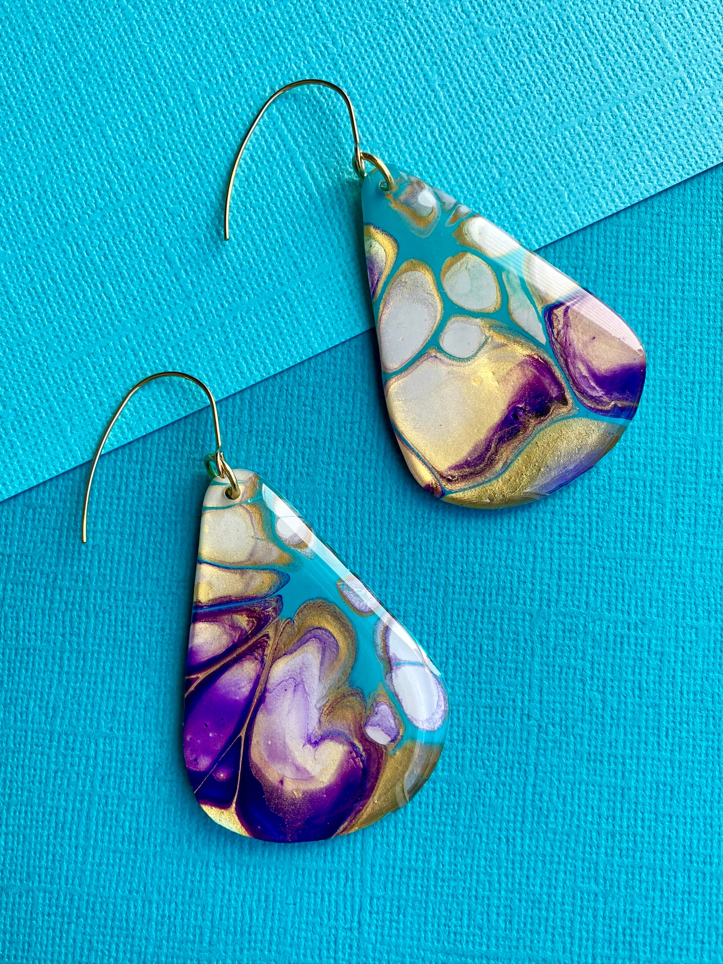 Stunning Turquoise and Gold Abstract Art Earrings