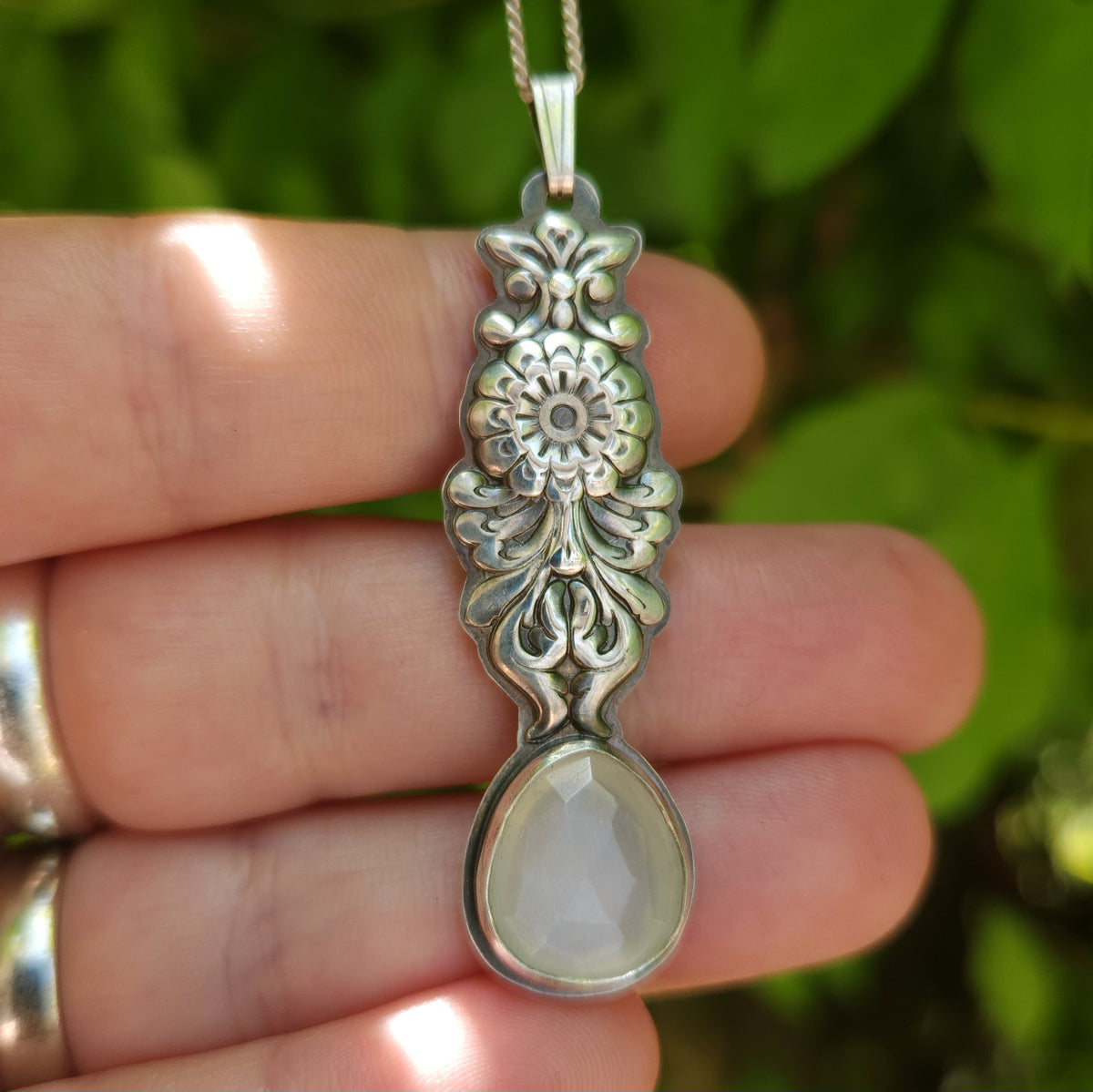 'Moon goddess' crown chakra silver pendant