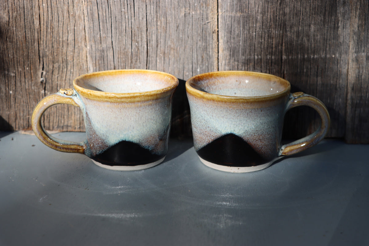 Hand Thrown Stoneware Espresso Mugs: brown and white hand made