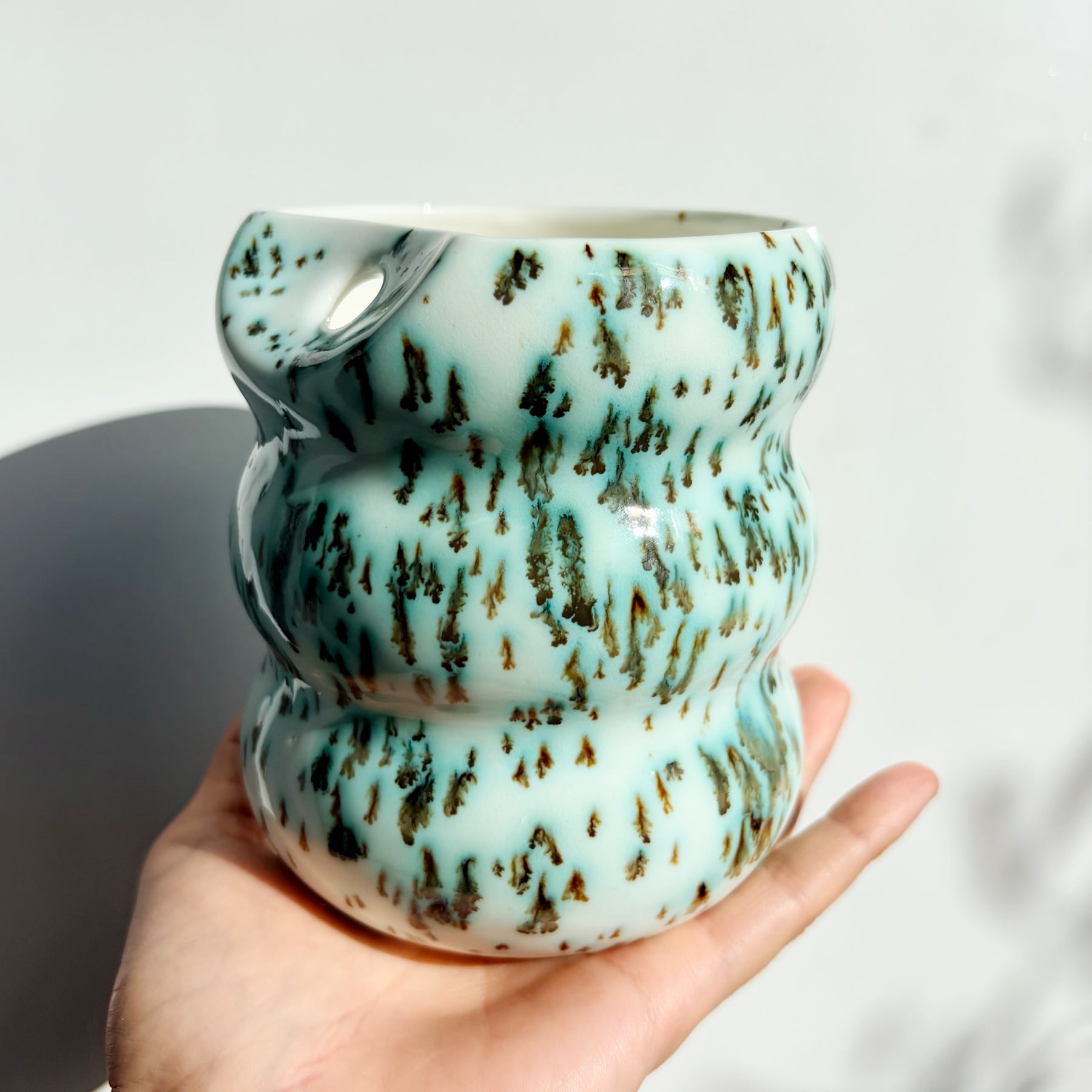 Handcrafted Porcelain Tumbler with Silicon Straw, 600mL Bubble Cup in Moss Glaze