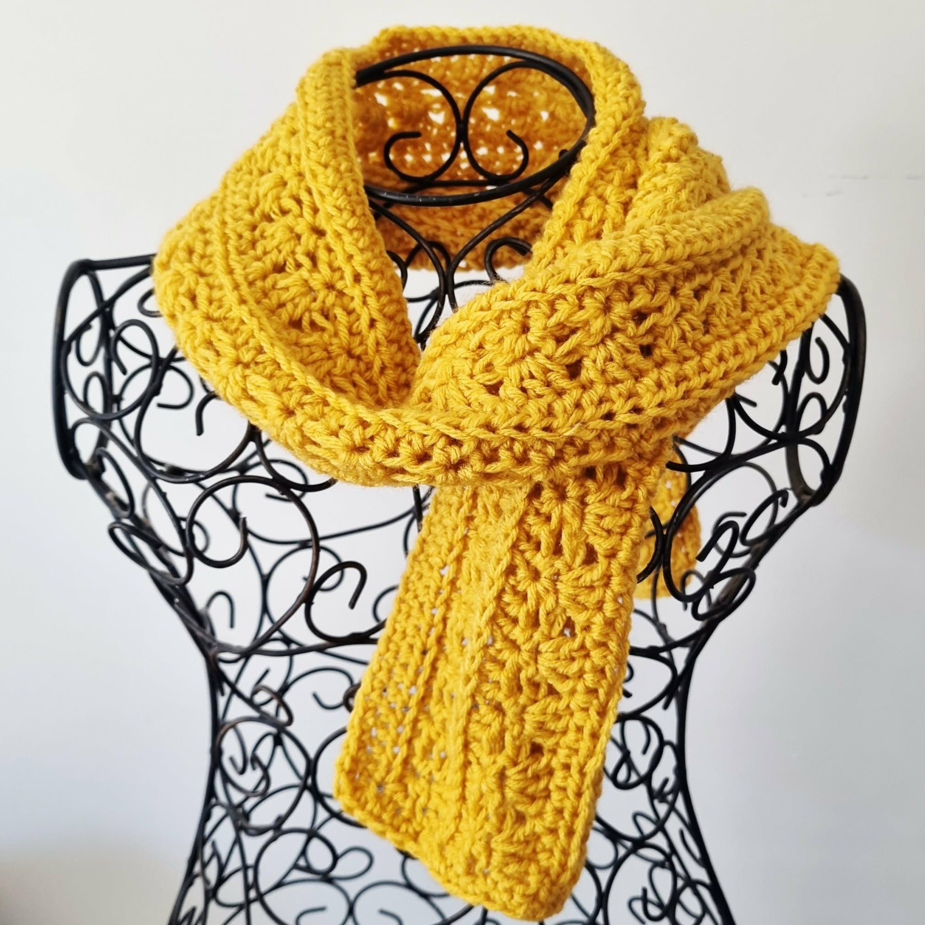 Crochet Blended Lines Scarf | Handmade Adult Scarf | Mustard