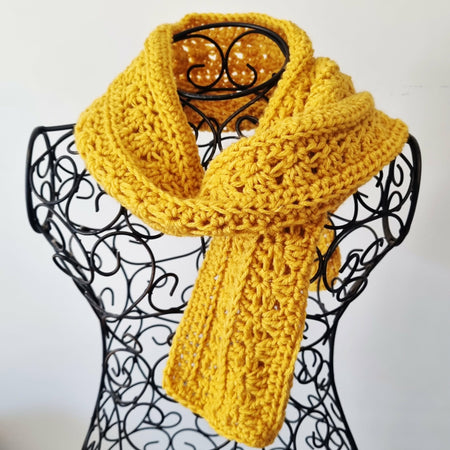 Crochet Blended Lines Scarf | Handmade Adult Scarf | Mustard