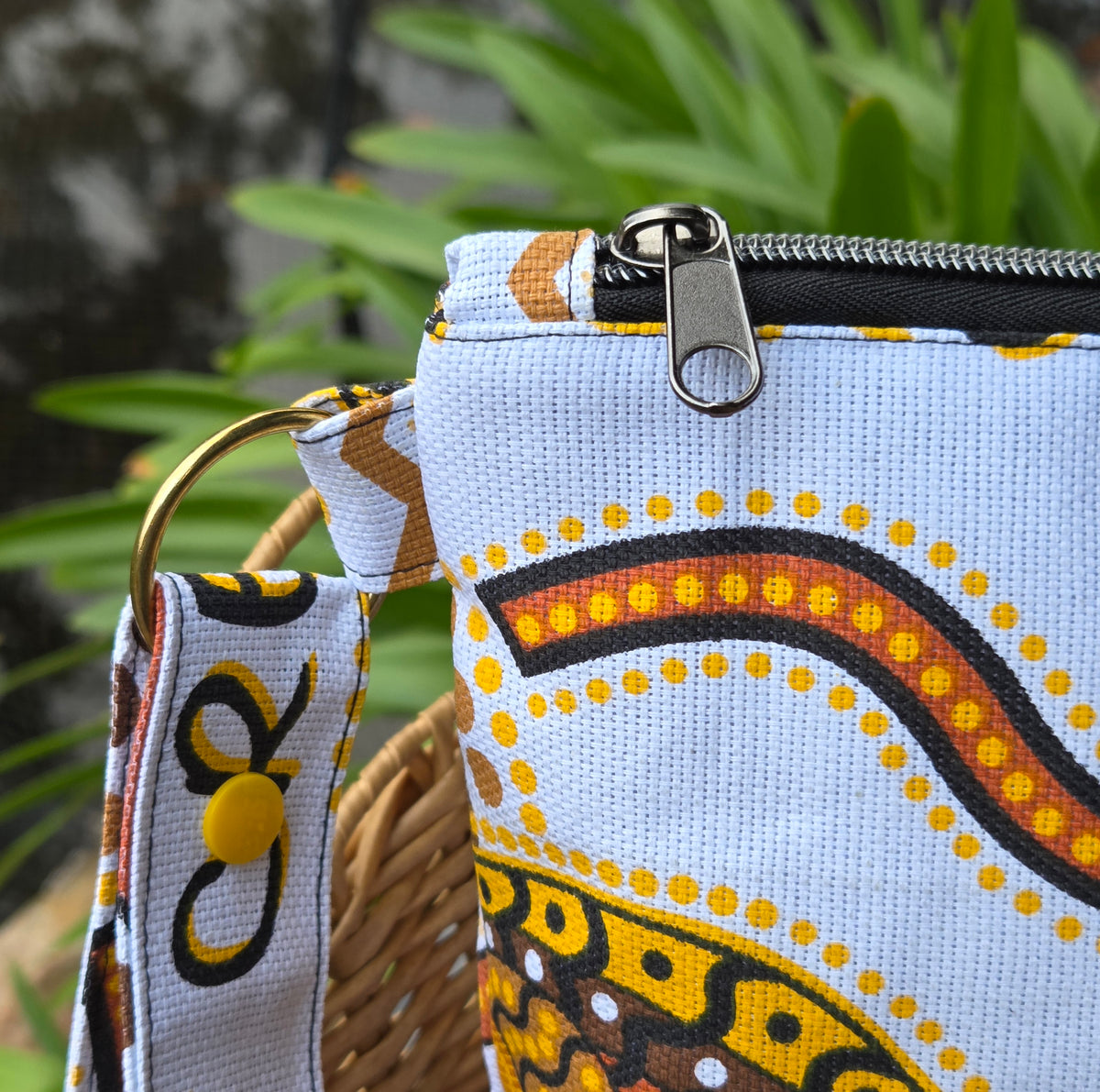 Jumbo pouch made from upcycled Australiana tea towels