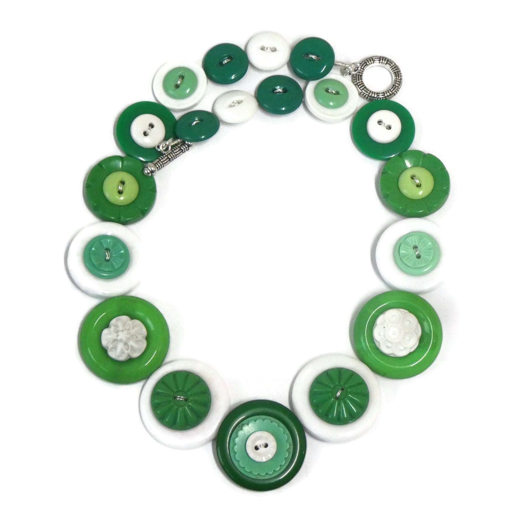 Button necklace - Green flowers