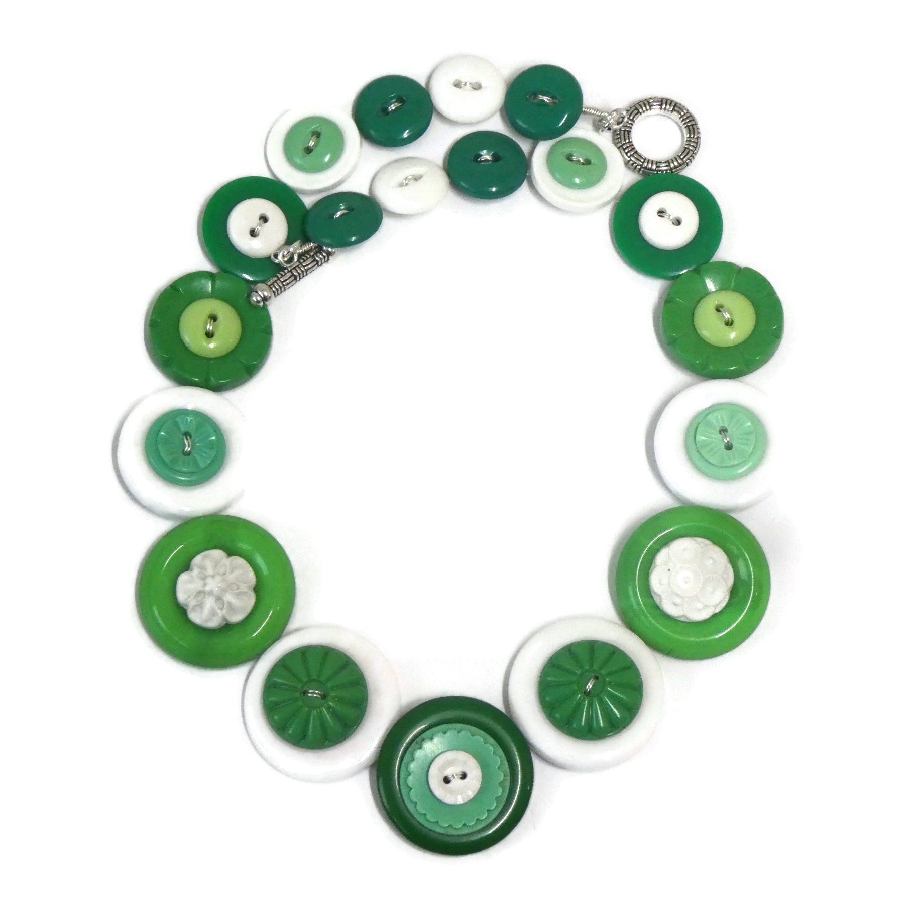 Button necklace - Green flowers