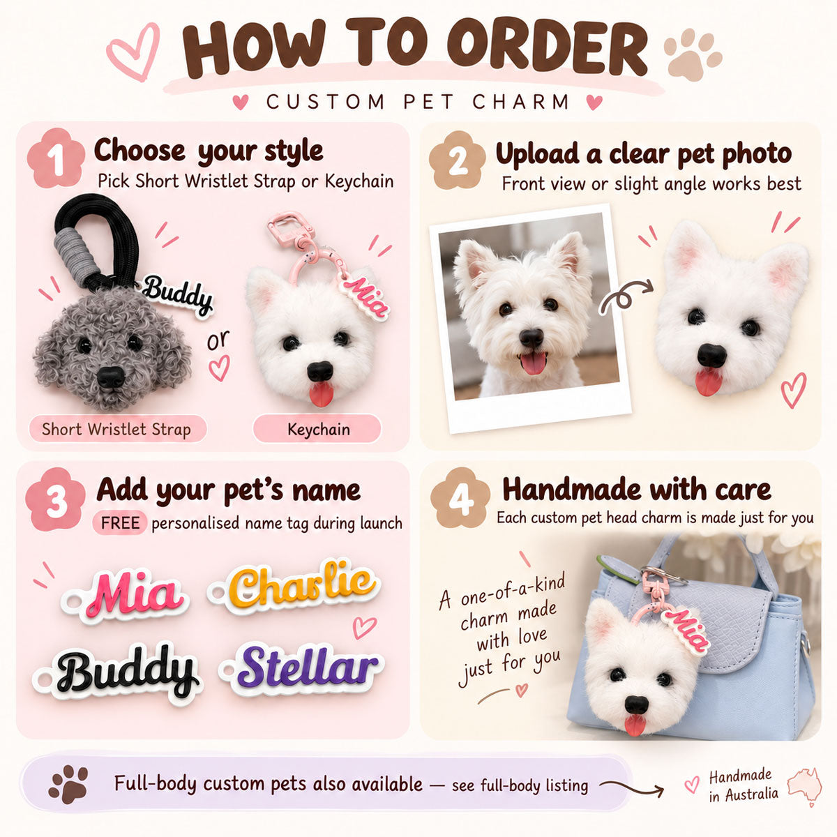 Custom Pet Head Bag Charm from Photo, Handmade Dog/Rabbit/Cat Plush Keychain, Soft & Fluffy Pet Portrait, Personalised Gift for Pet Lovers, Memorial Gift