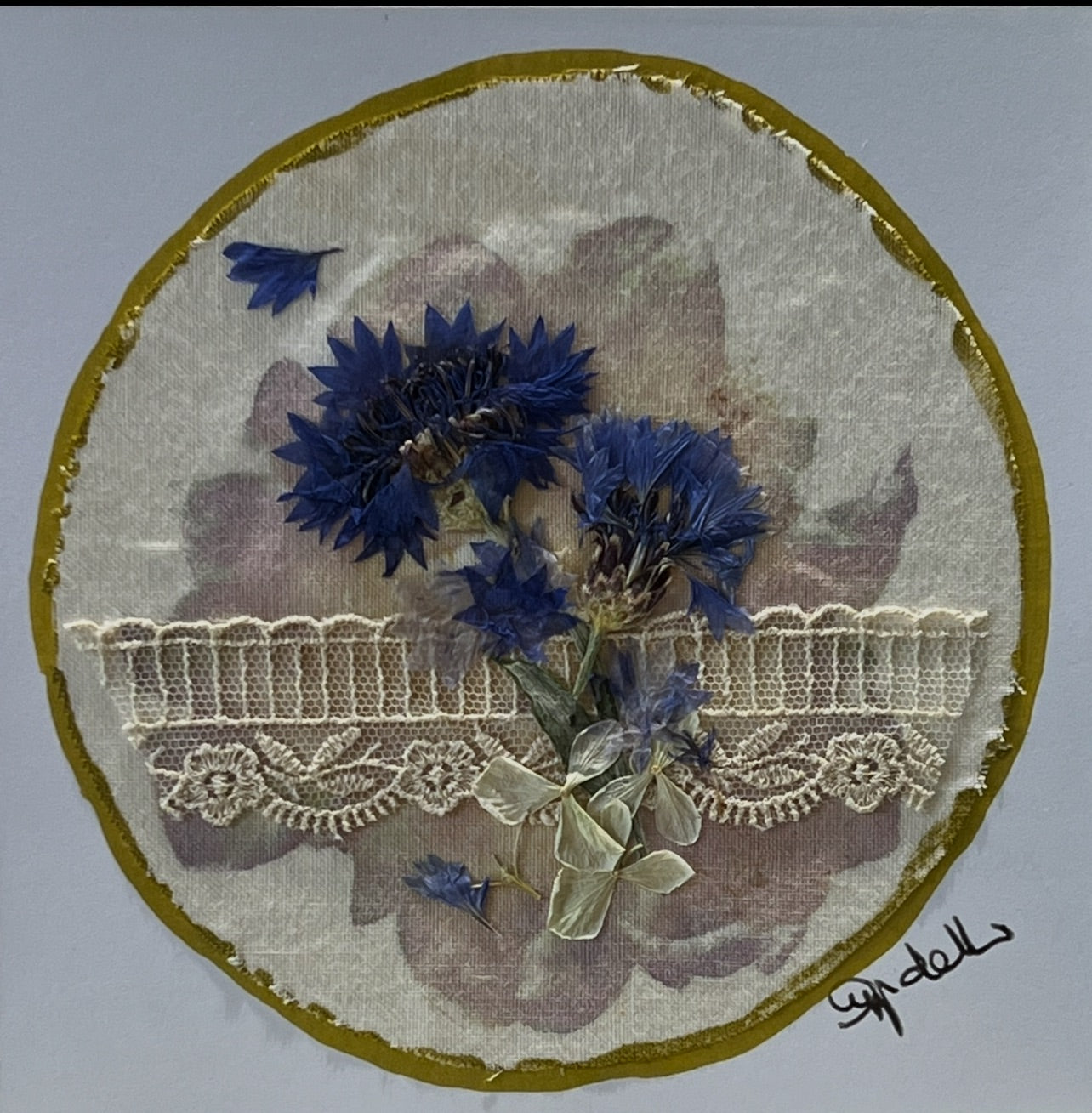 Hand Dyed, Dried flowers Greeting Card