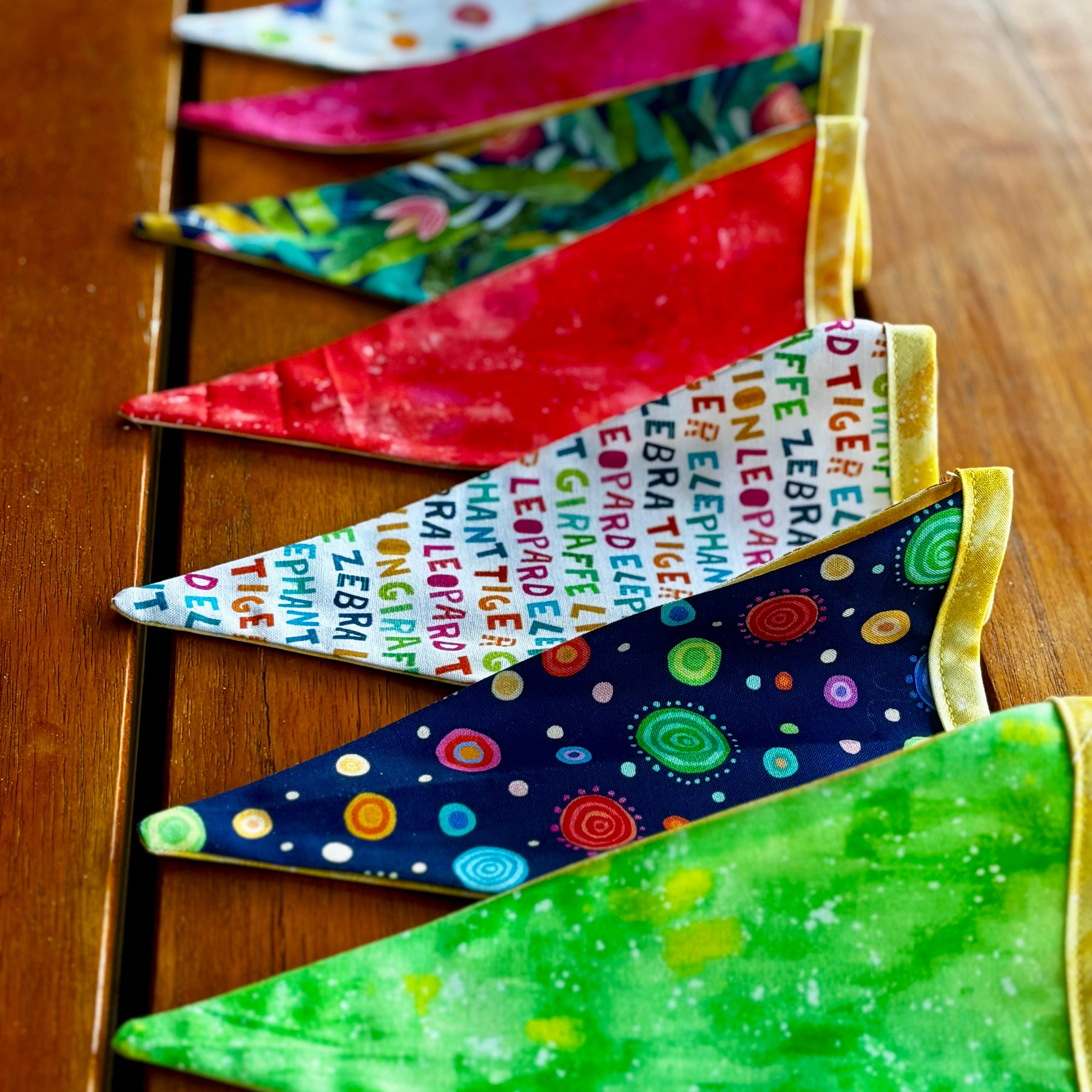 Party Time sustainable 12 flag bunting double sided with various backing and binding colours to choose from