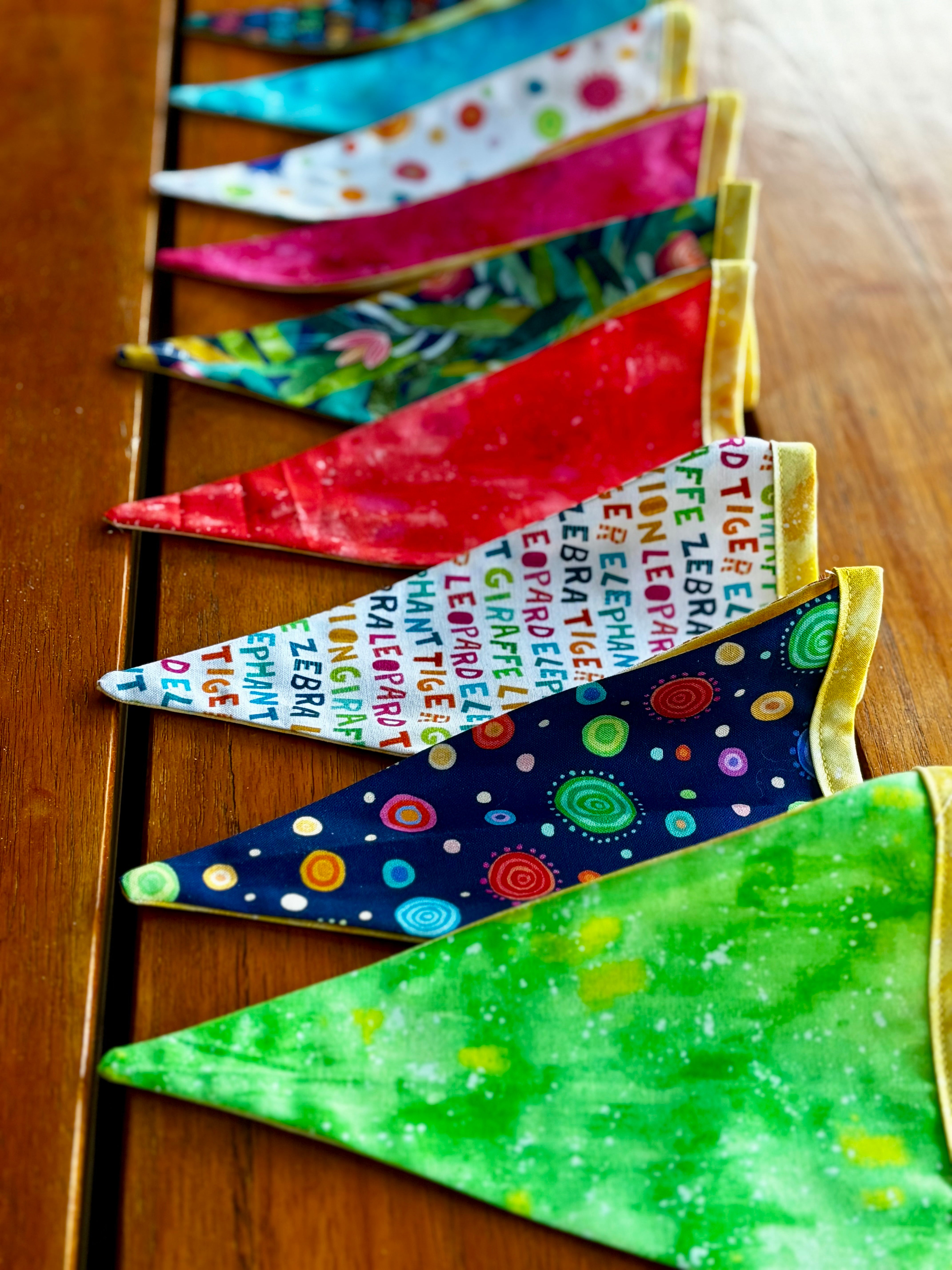 Party Time sustainable 12 flag bunting double sided with various backing and binding colours to choose from