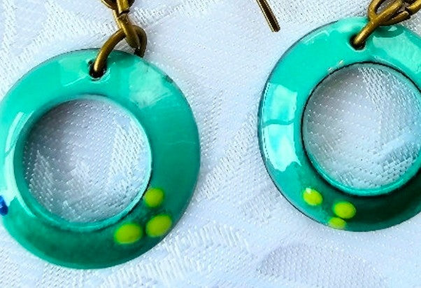 Stunning Simple Enamelled Turquoise Earring Hoops FREE POST