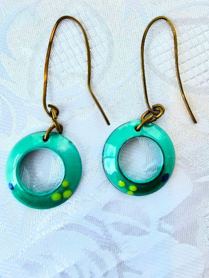 Stunning Simple Enamelled Turquoise Earring Hoops FREE POST