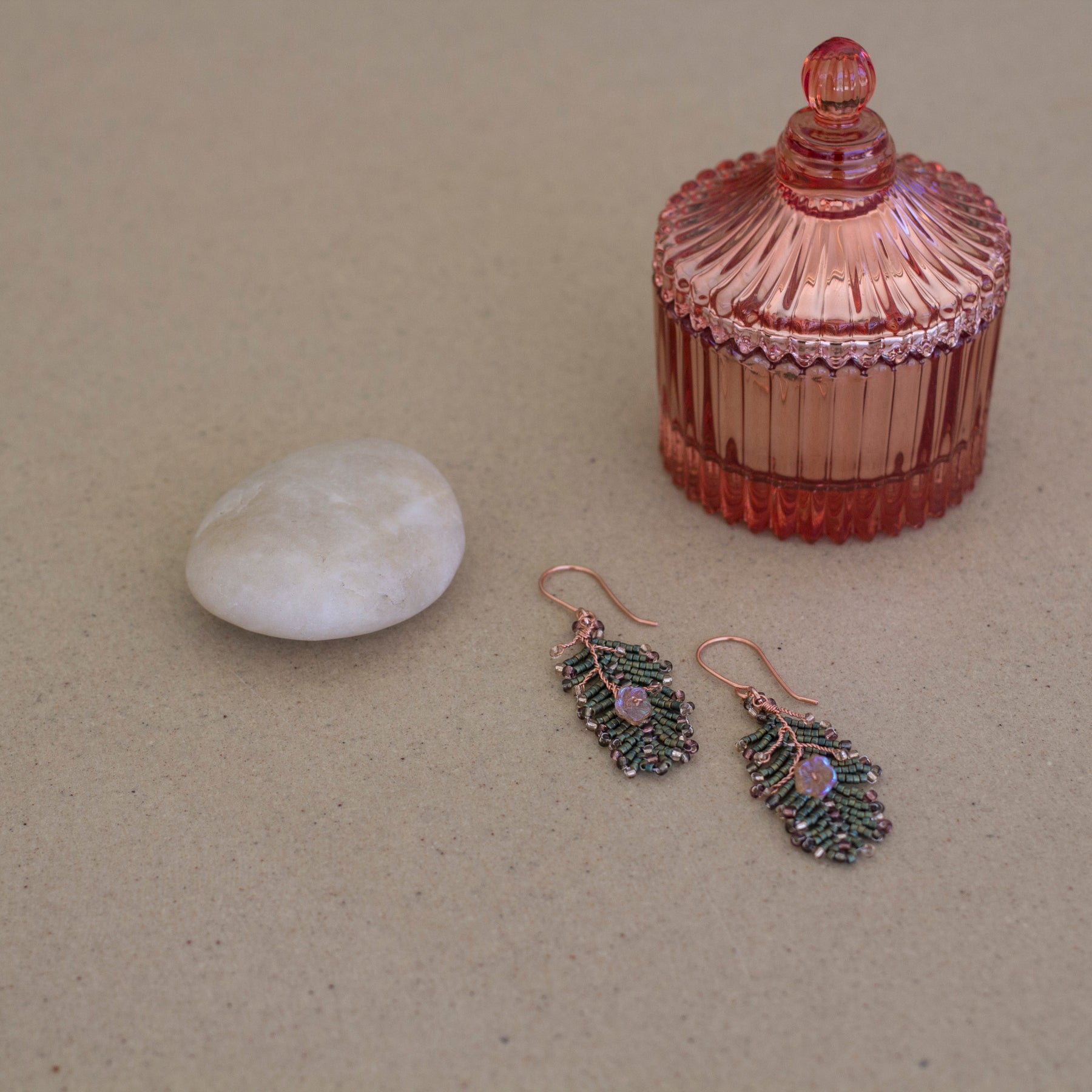 Beaded Leaf and Flower Earrings | Copper Jewellery
