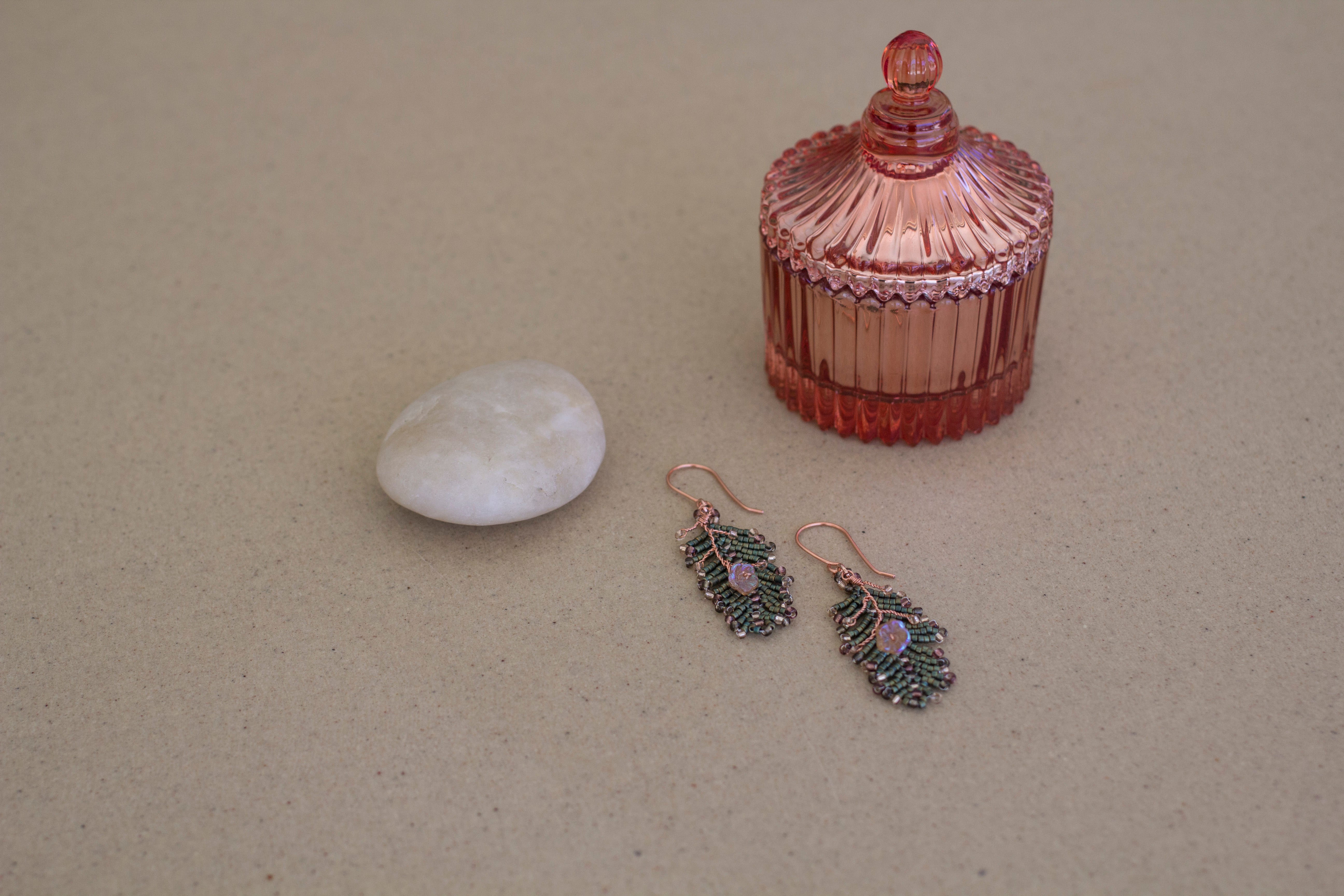 Beaded Leaf and Flower Earrings | Copper Jewellery