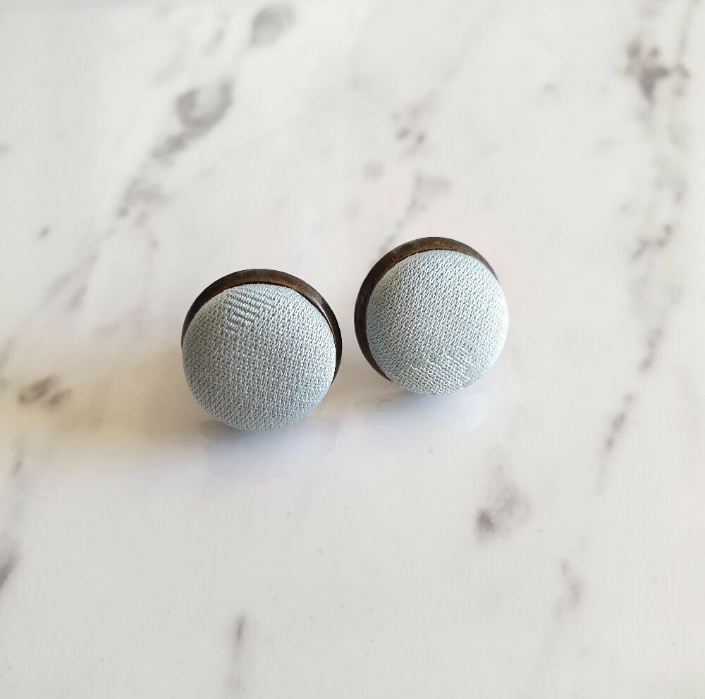 1.4cm Round Ice Blue Kimono Fabric Cabochon stud earrings