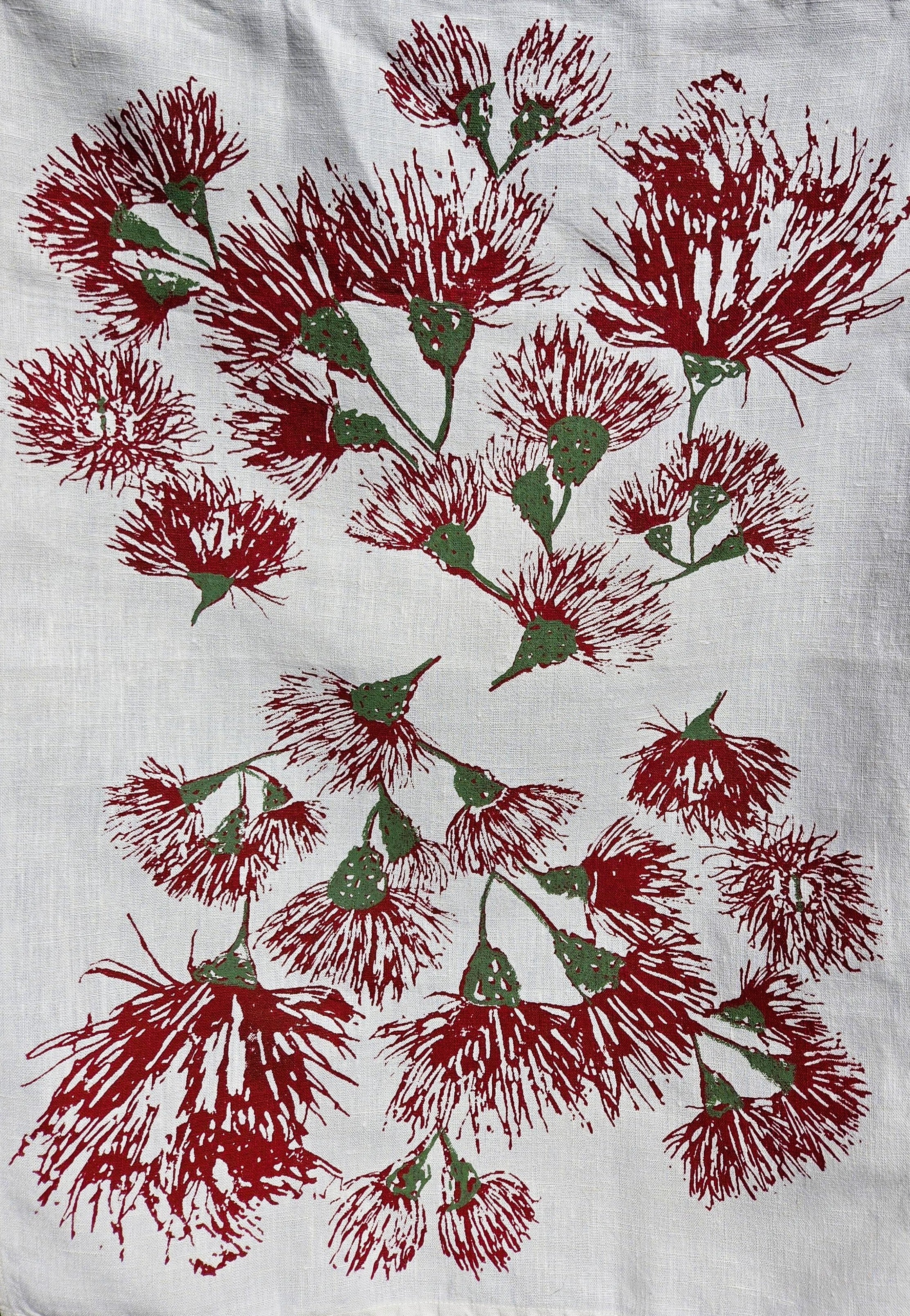 Hand Screen Printed Linen Tea Towels-Eucalypt Blossoms