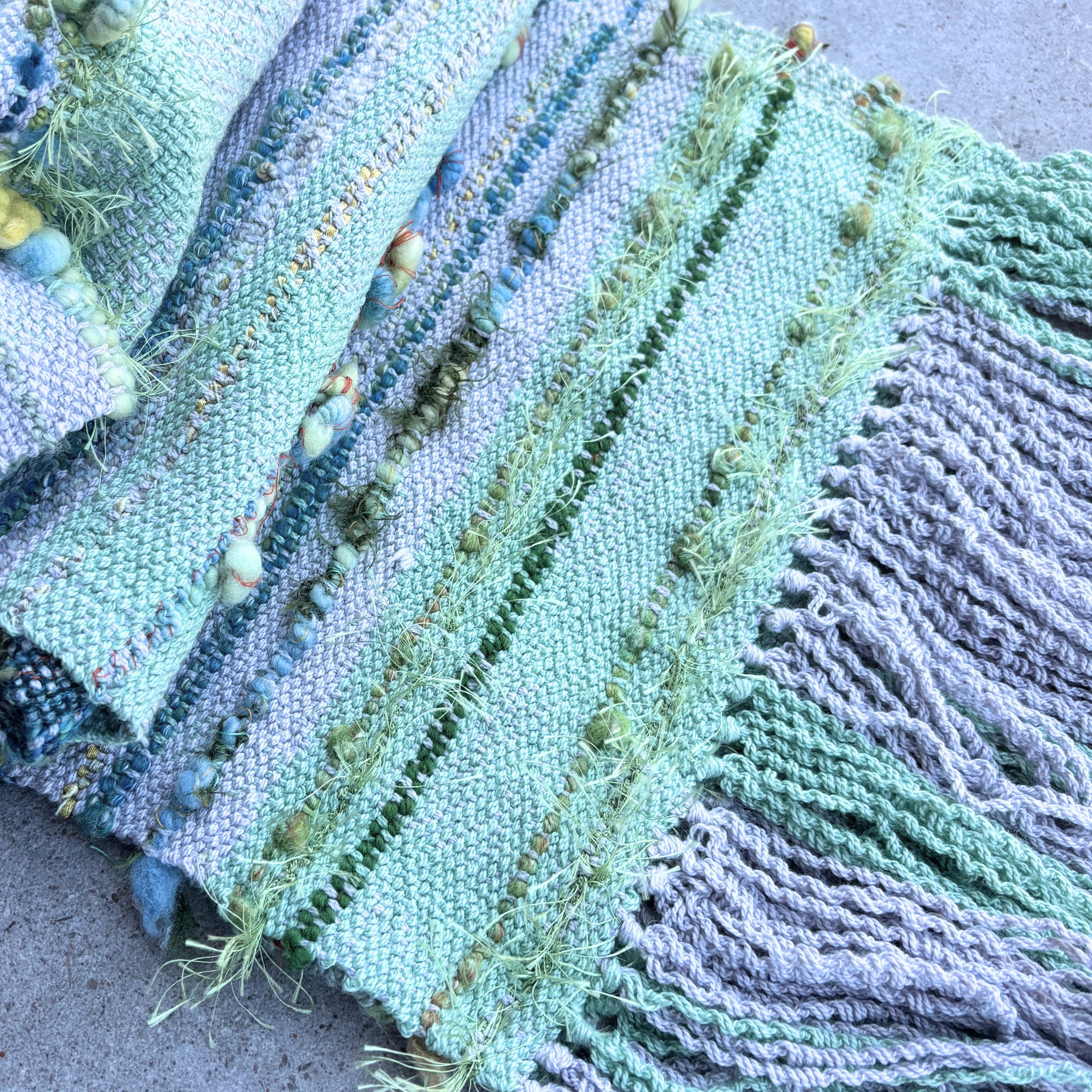 Handwoven Scarf - Grey - Green - Blue