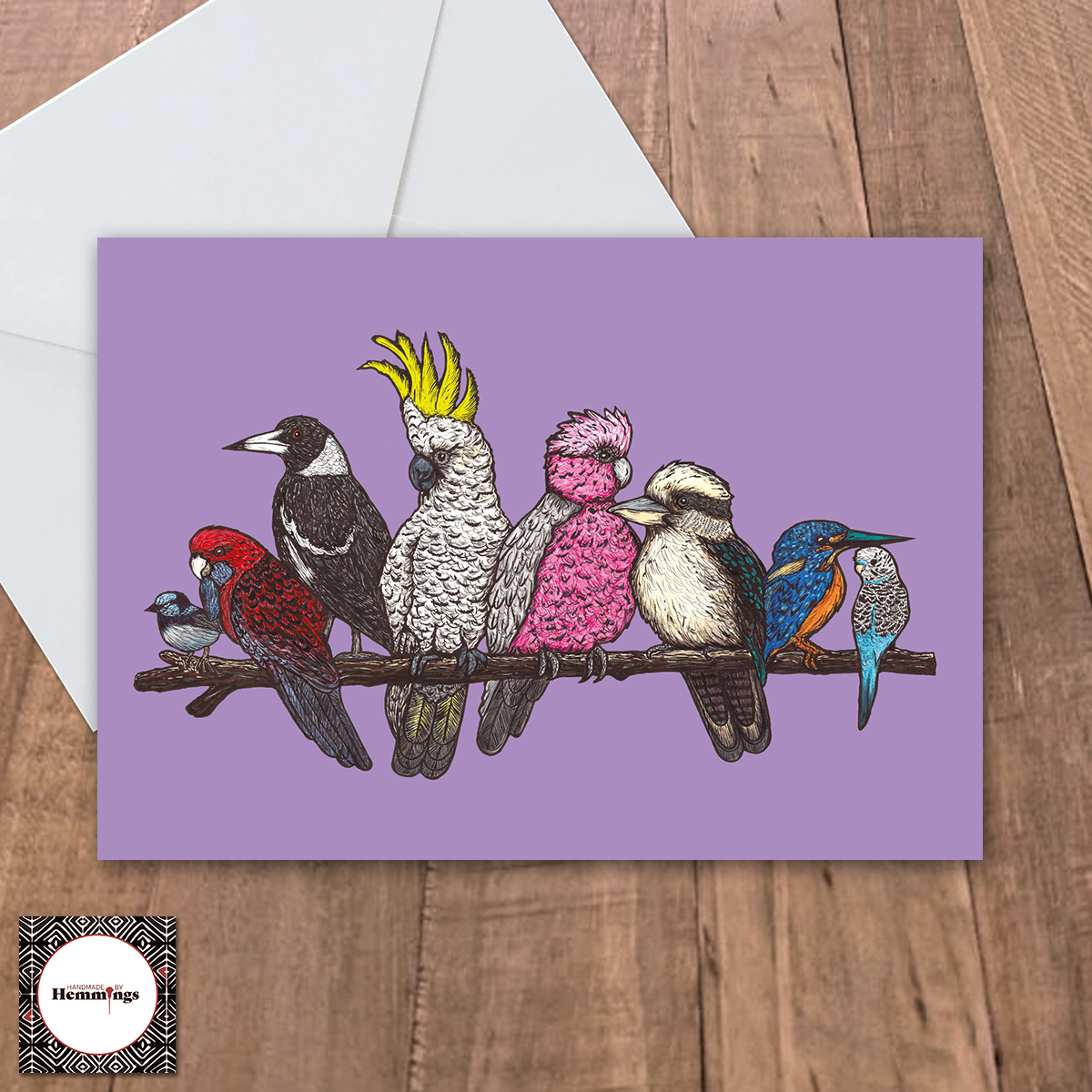 Birds on a Branch Purple Greeting Card + Envelope