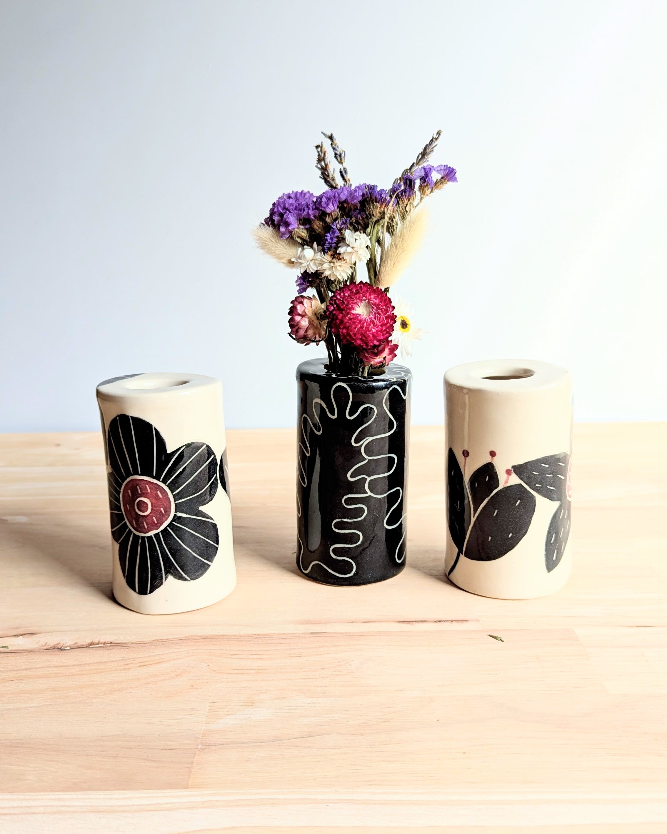 Cylinder Flower Vase| Handmade Vase with Dried Floral Posy | Bright Vase| Mother's Day Gift Idea
