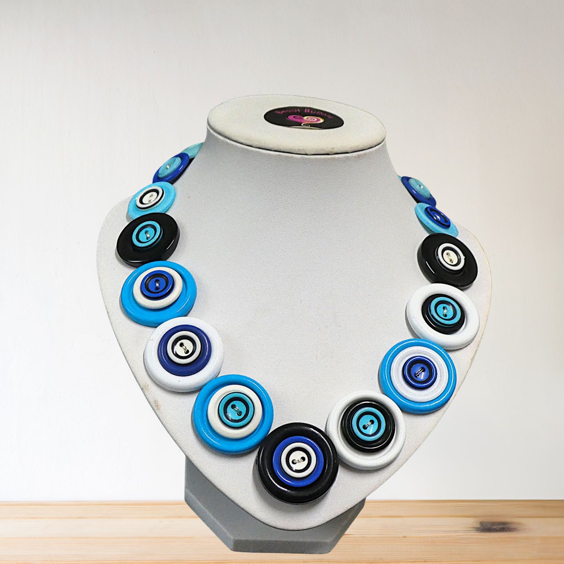 Button necklace and matching earrings - Aqua Crazy