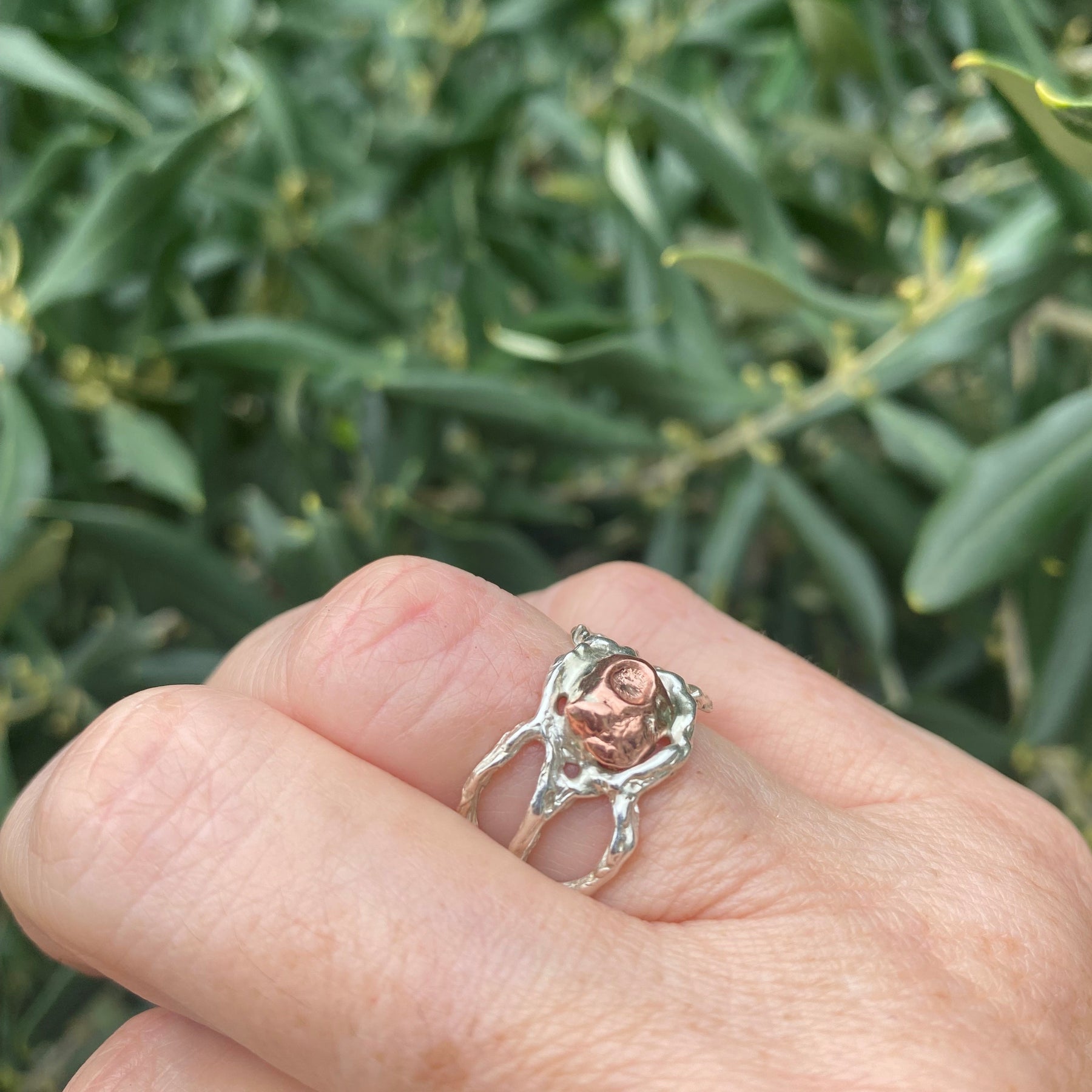 Delicate Strength Ring – Sterling Silver & Copper – Size N 1/2