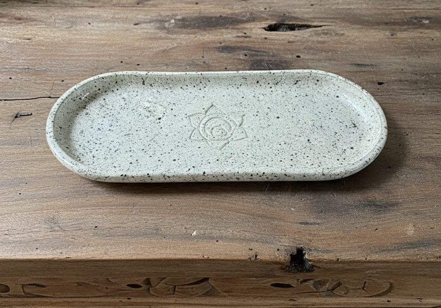 Rustic, white, pottery tray.