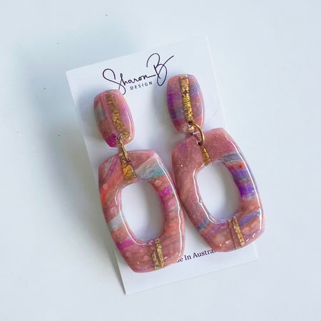Earrings ~ Dangles~Blush~Gold Leaf~Marble Look