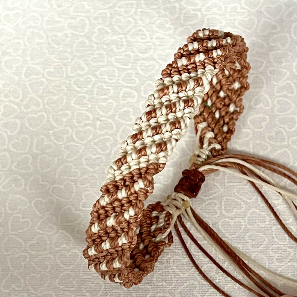 Beige & Brown macrame bracelet +FREE Microfibre Pouch