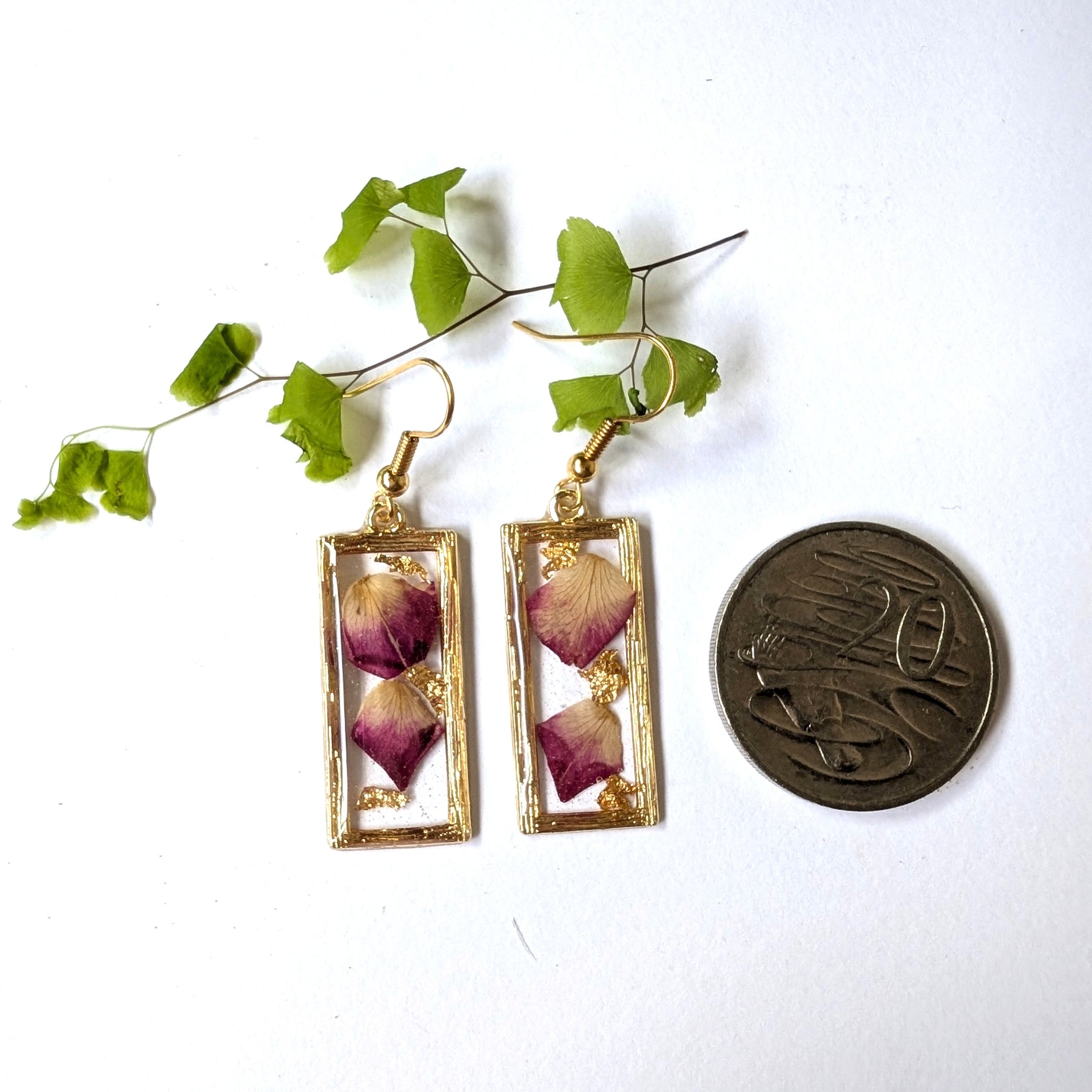 Pink Rose Petal old Rectangular Dangle Earrings