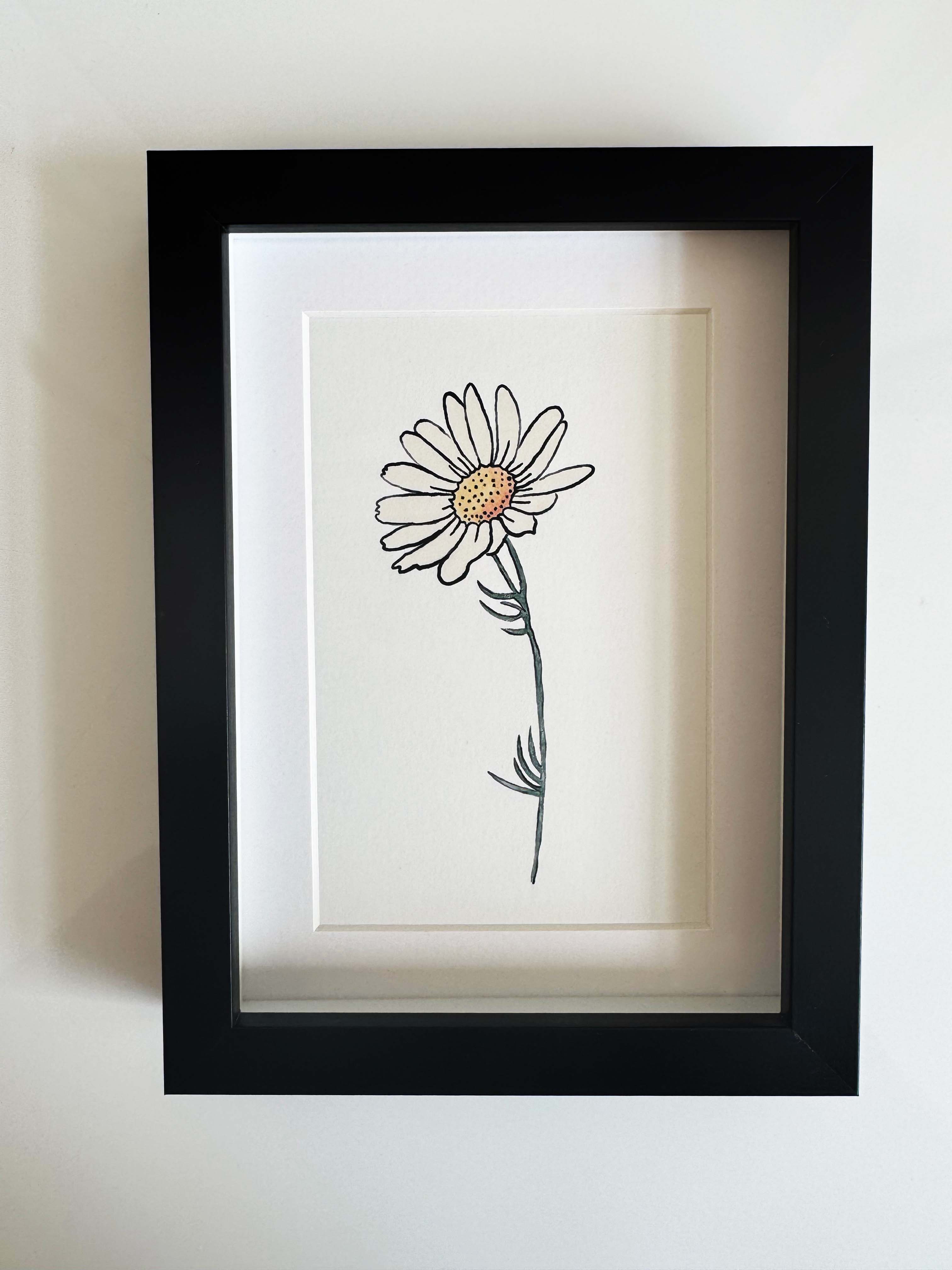 Modern Mini Print: Daisy Study 2, Black Frame Included (13 x 18cm)
