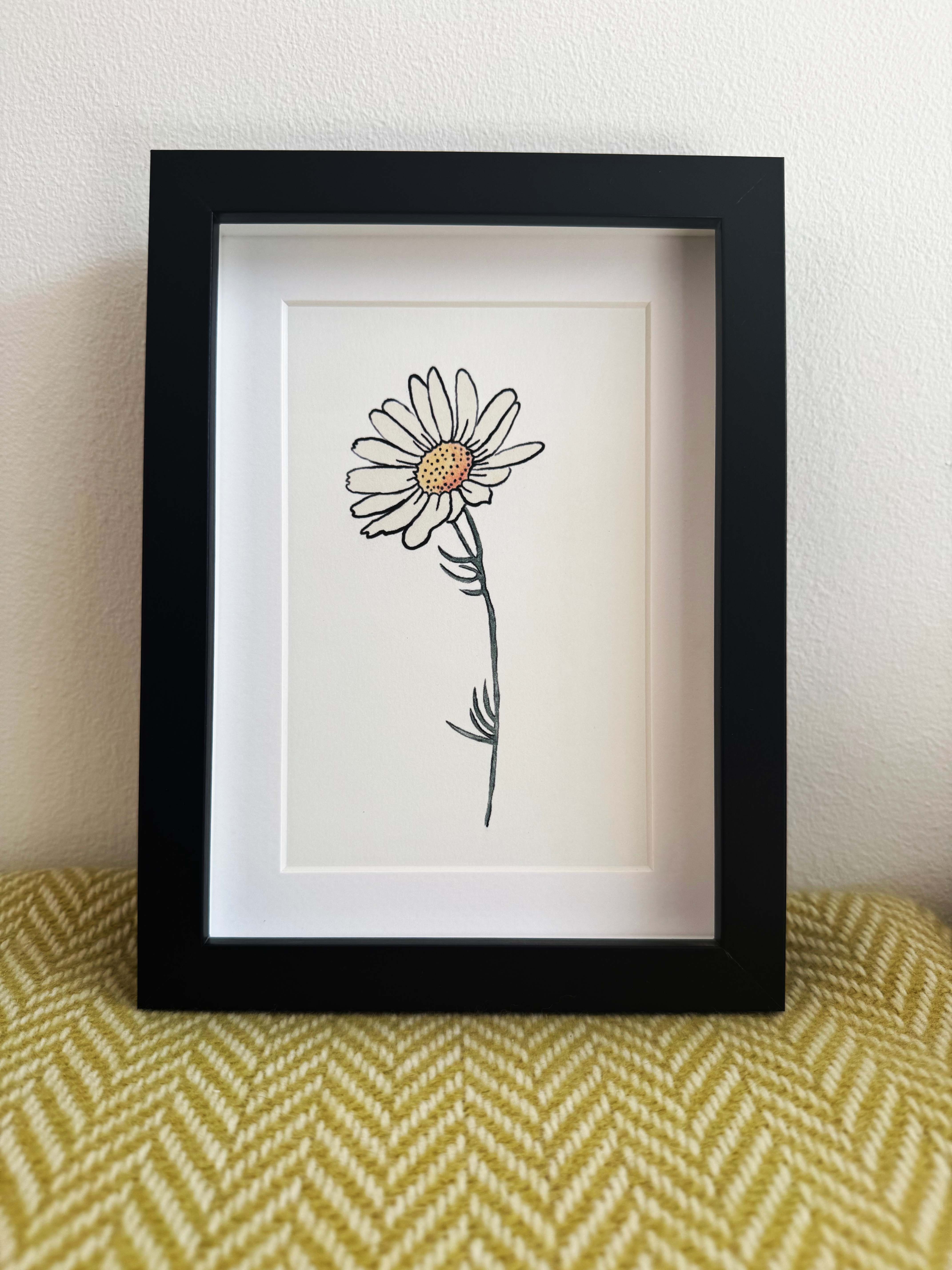 Modern Mini Print: Daisy Study 2, Black Frame Included (13 x 18cm)