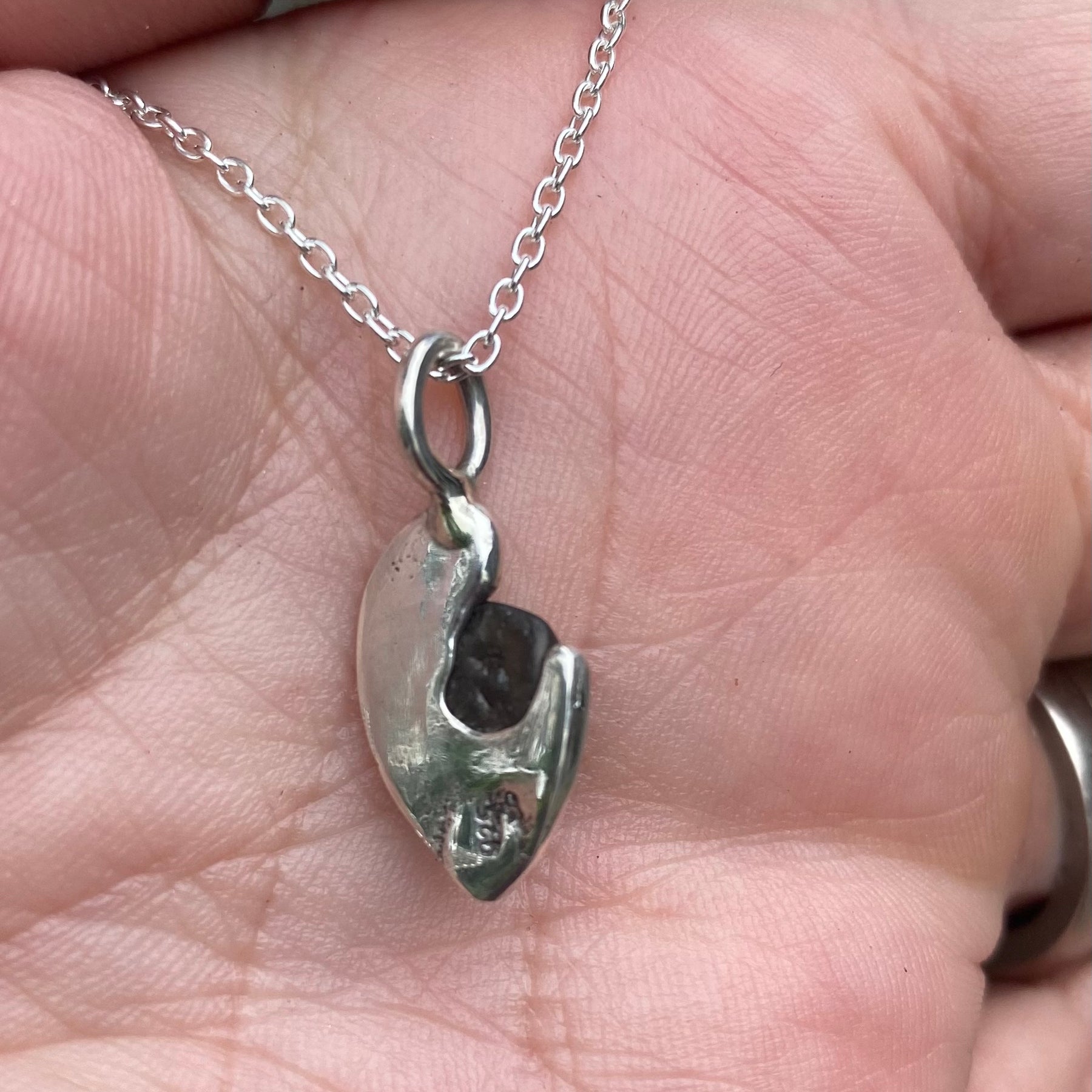 Raw Australian Sapphire Crescent Pendant Sterling Silver