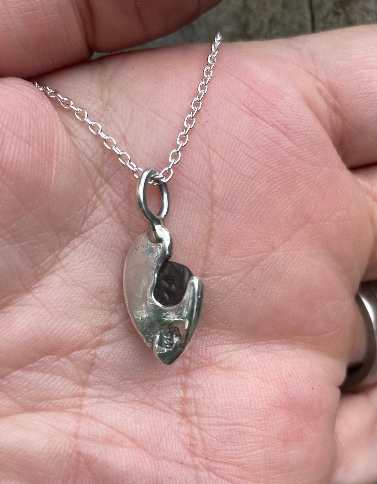 Raw Australian Sapphire Crescent Pendant Sterling Silver