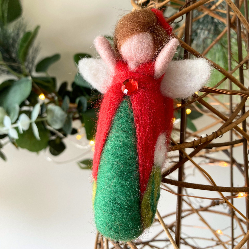Holly Guardian of Christmas Joy | Handcrafted Needle Felted Wool Christmas Fairy Ornament | Flower Guardian Collection