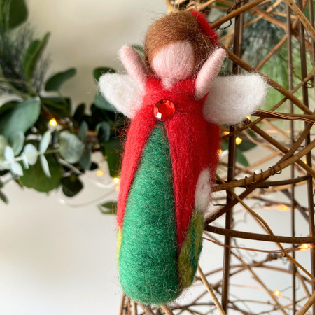 Holly Guardian of Christmas Joy | Handcrafted Needle Felted Wool Christmas Fairy Ornament | Flower Guardian Collection