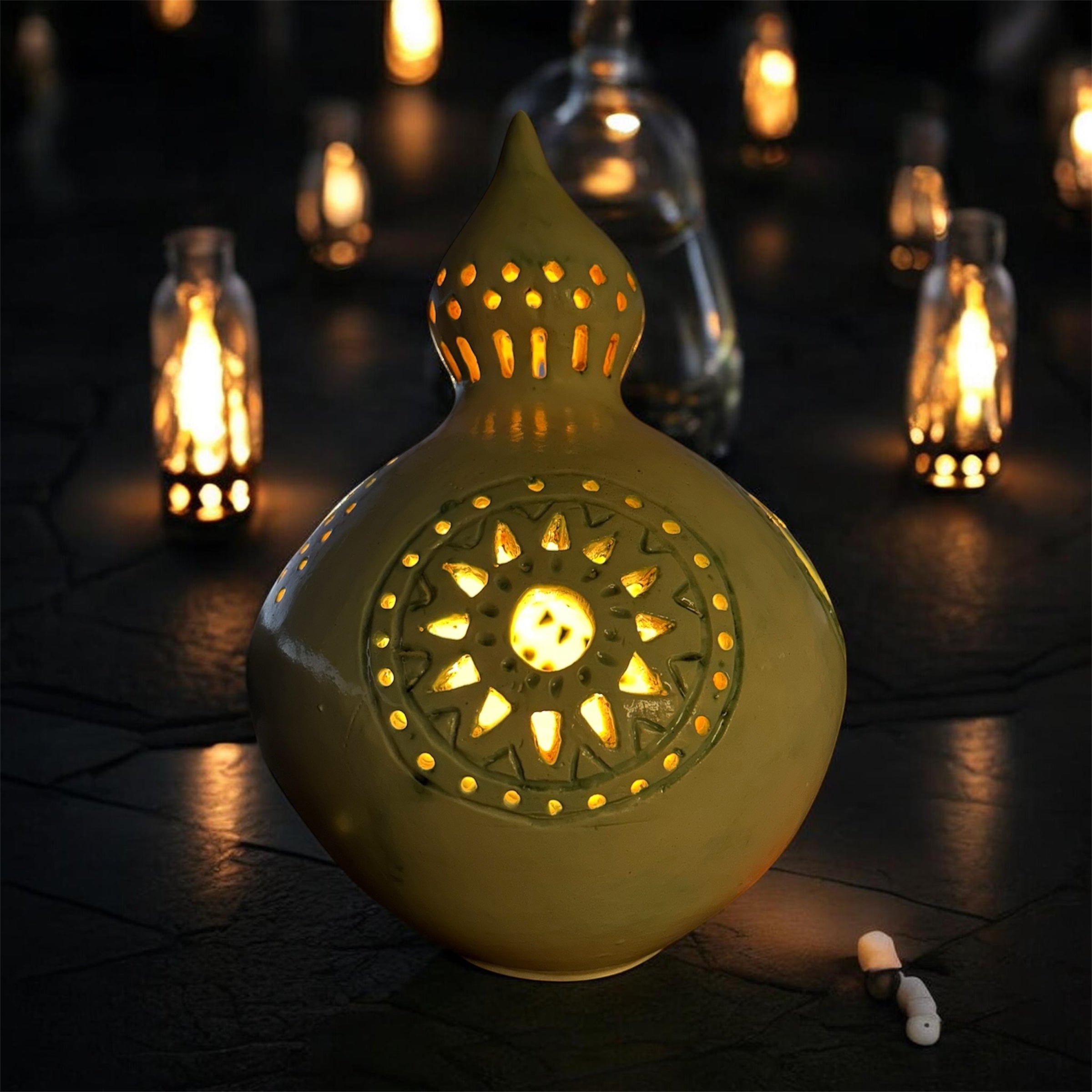 Ceramic hand carved lantern