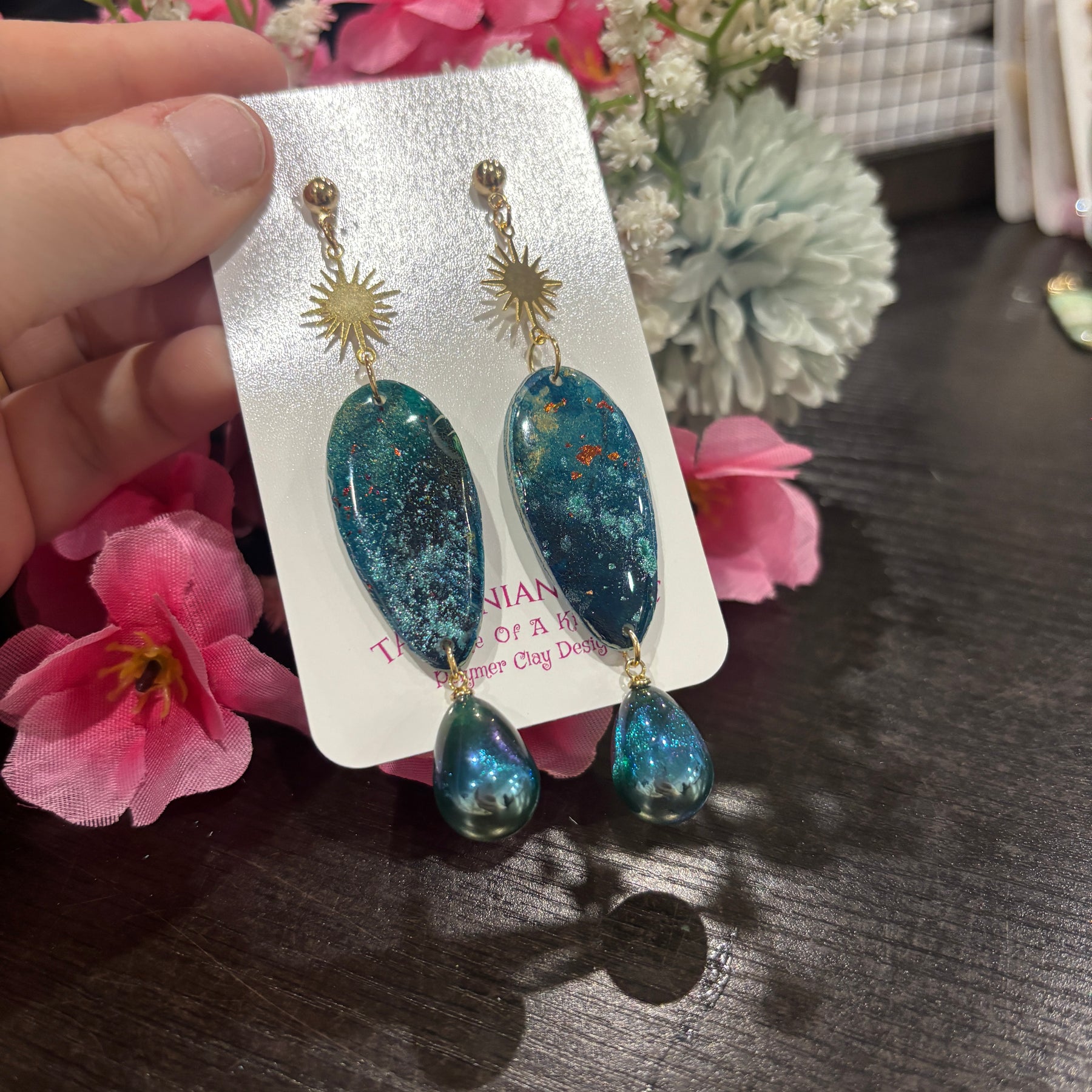 Celestial Tides – One of a Kind Handmade Polymer Clay Earrings