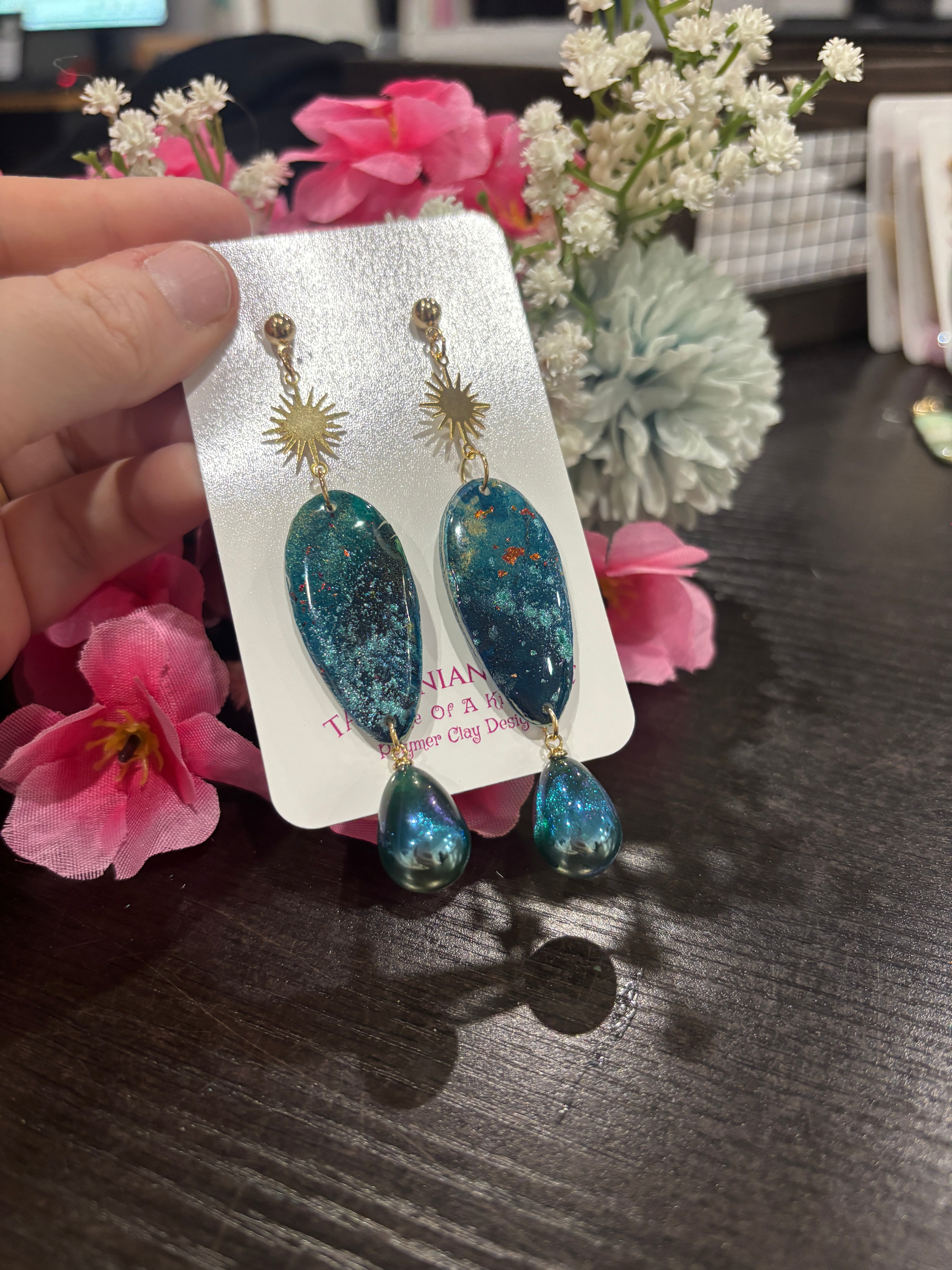 Celestial Tides – One of a Kind Handmade Polymer Clay Earrings