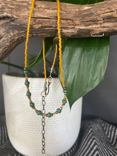 Mustard & Green Bead Necklace