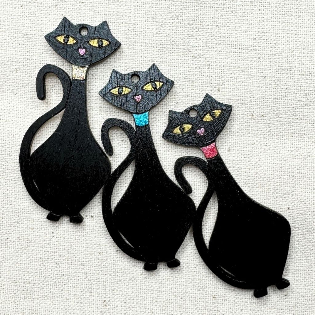 Retro Mid-Century Black Cat Hand Painted Earrings
