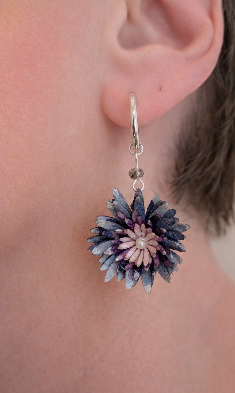 Chrysanthemum Flower Earrings – Handmade Paper Earrings – Botanical Statement Jewellery – Eco Friendly Gift Australia