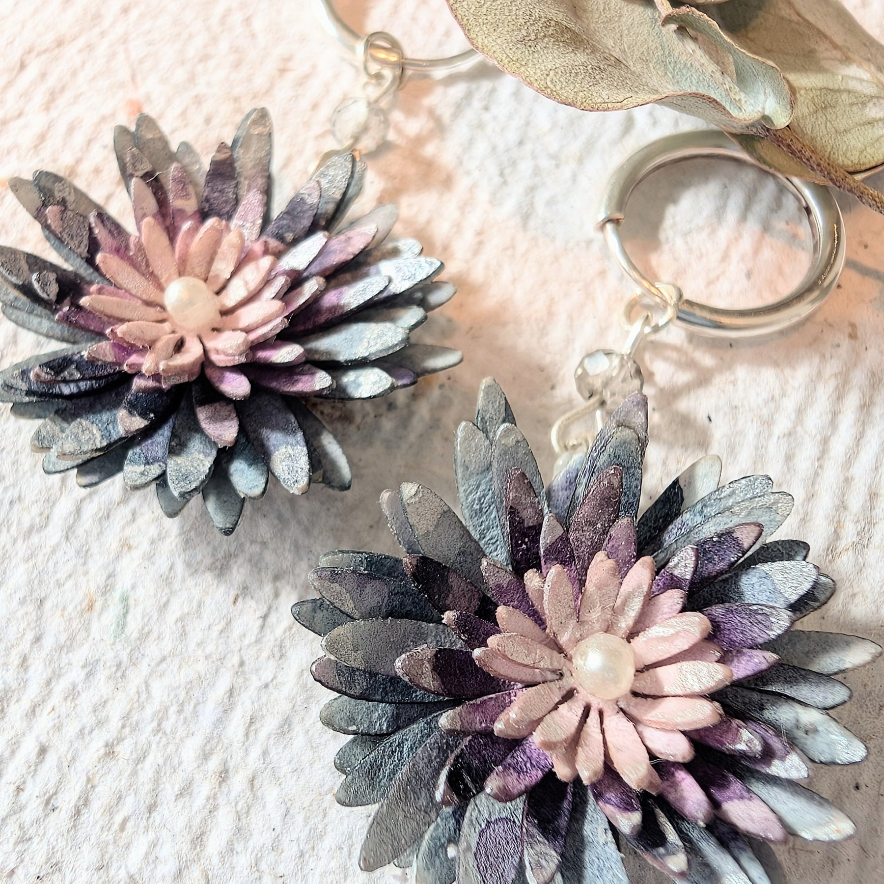 Chrysanthemum Flower Earrings – Handmade Paper Earrings – Botanical Statement Jewellery – Eco Friendly Gift Australia