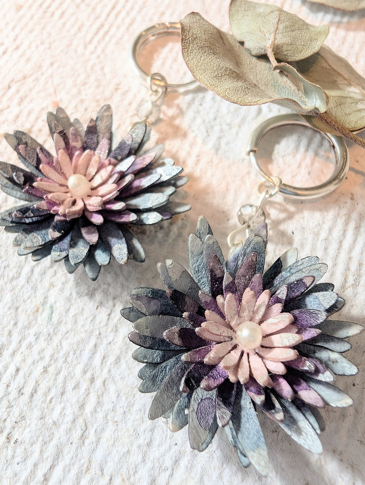Chrysanthemum Flower Earrings – Handmade Paper Earrings – Botanical Statement Jewellery – Eco Friendly Gift Australia