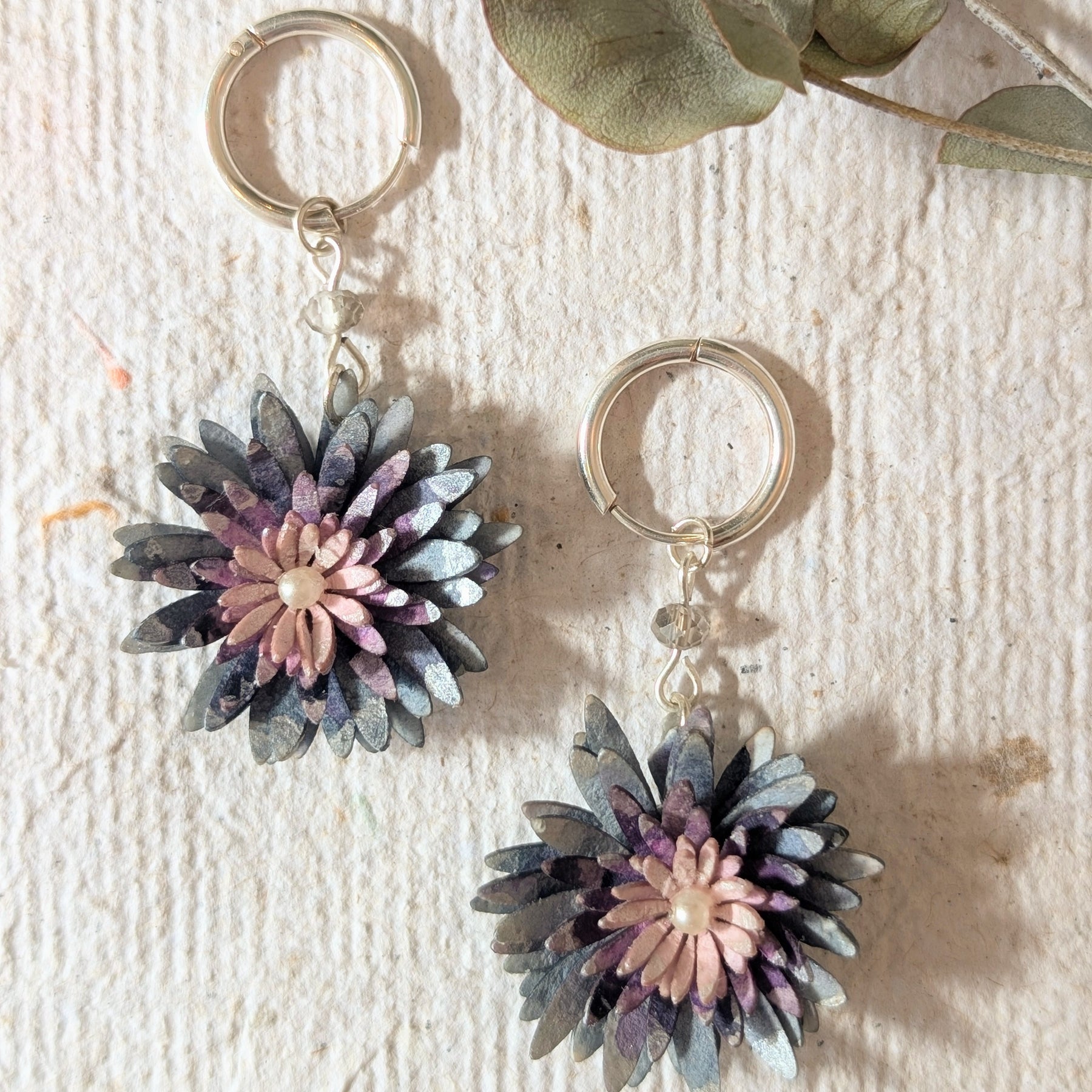 Chrysanthemum Flower Earrings – Handmade Paper Earrings – Botanical Statement Jewellery – Eco Friendly Gift Australia