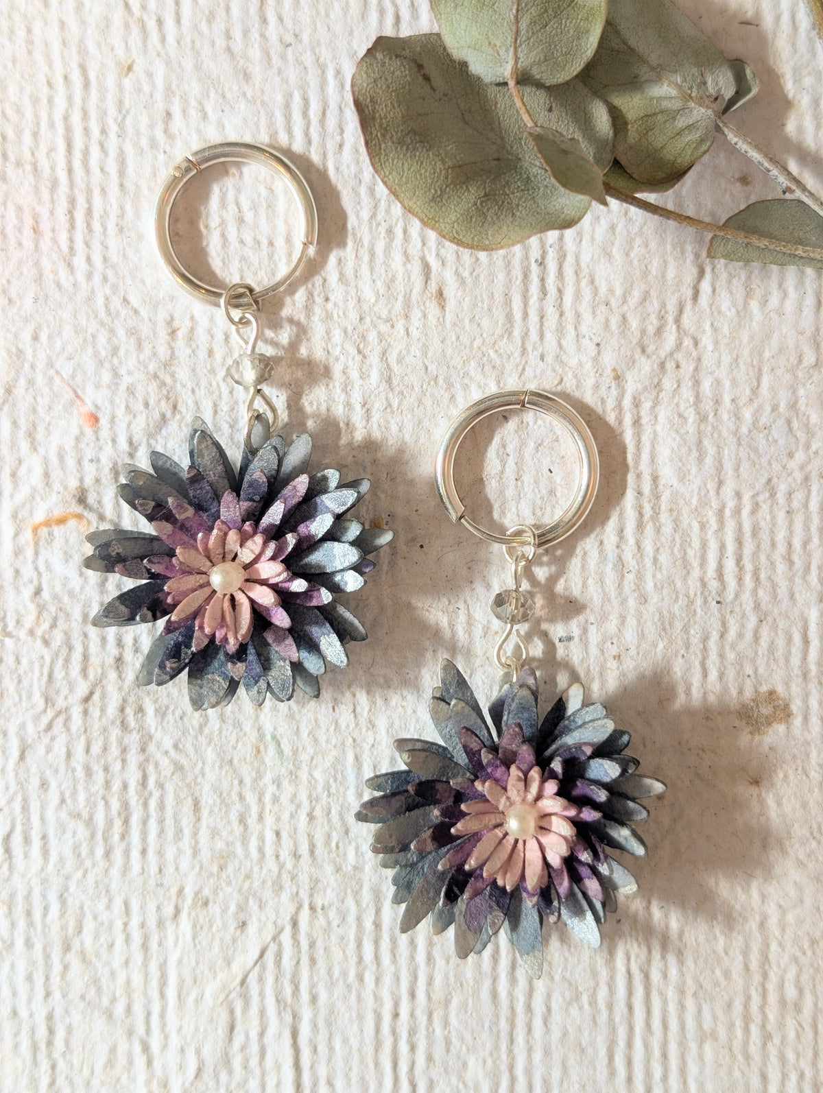 Chrysanthemum Flower Earrings – Handmade Paper Earrings – Botanical Statement Jewellery – Eco Friendly Gift Australia