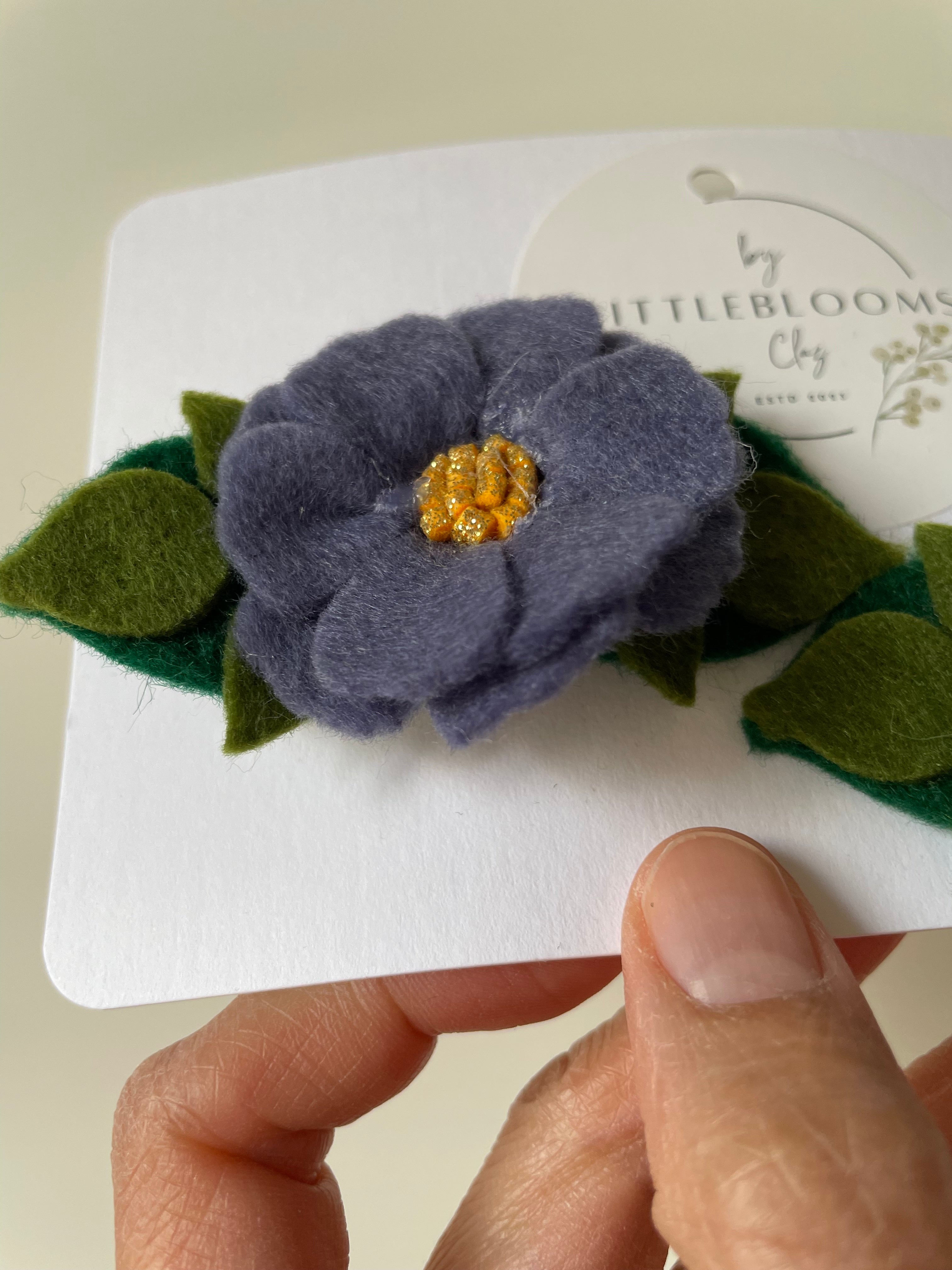 Dark blue purple flower clips - Set of 2