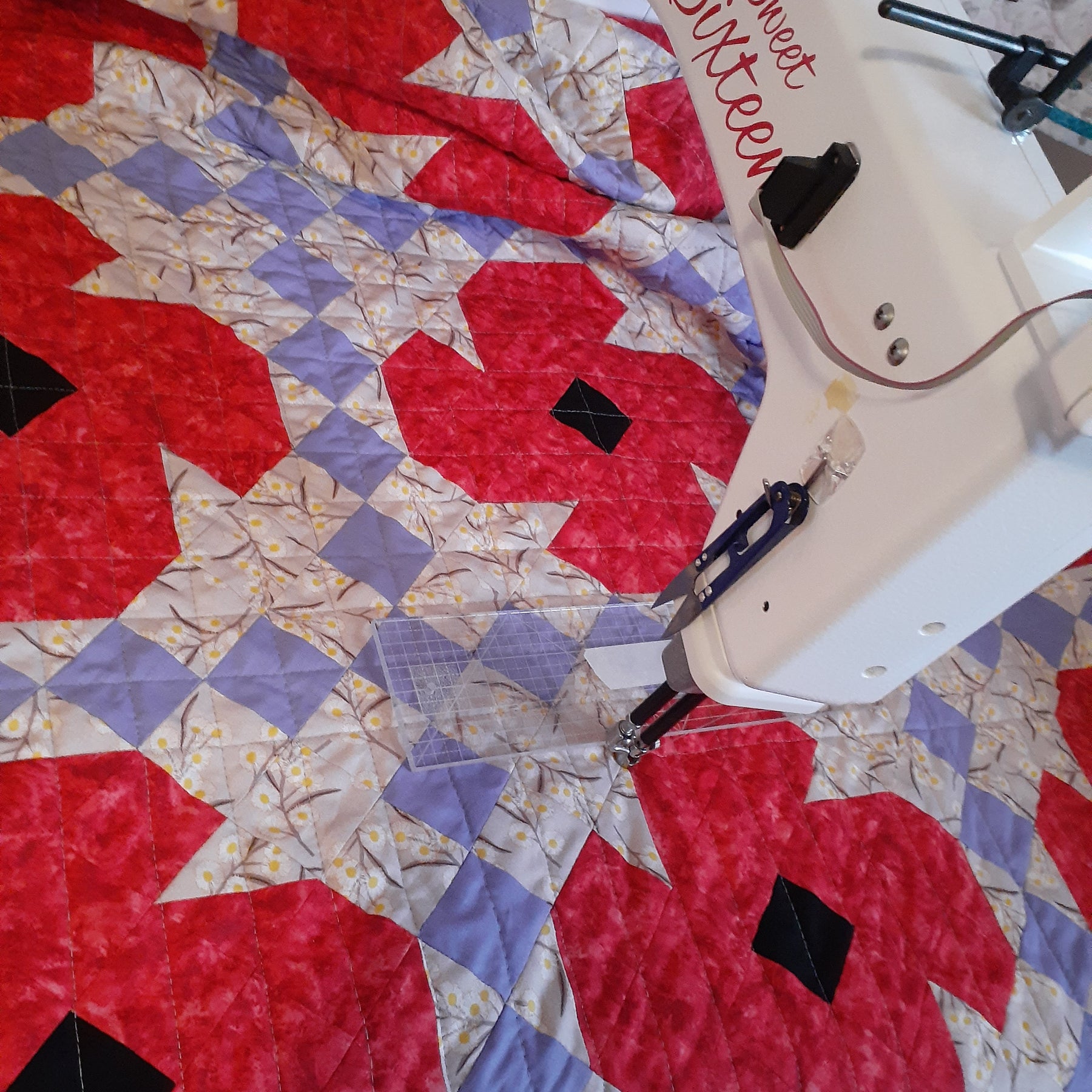Red poppies Irish chain patchwork quilt