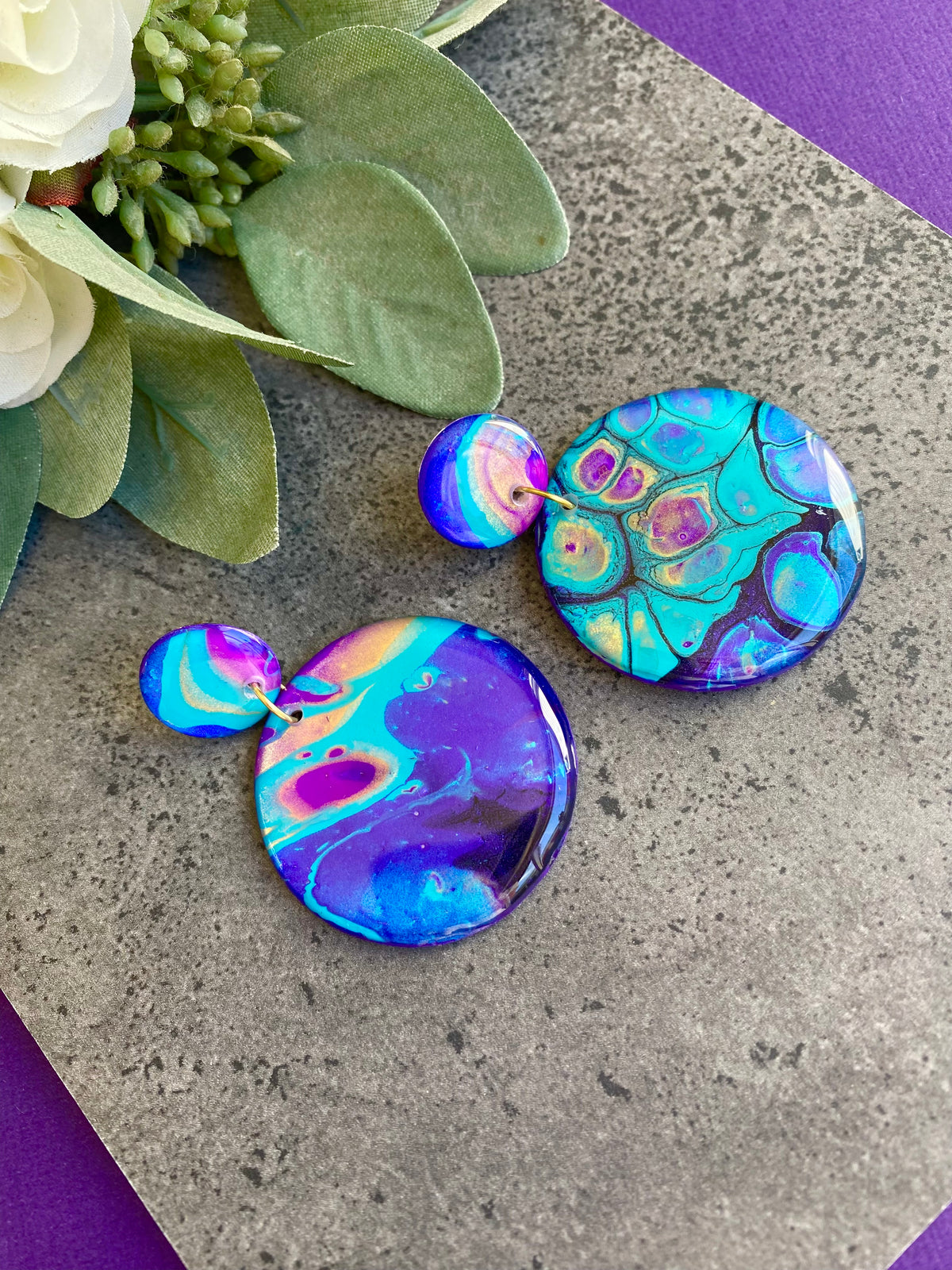 Turquoise Purple Stud Dangle Earrings