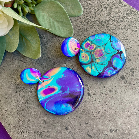 Turquoise Purple Stud Dangle Earrings