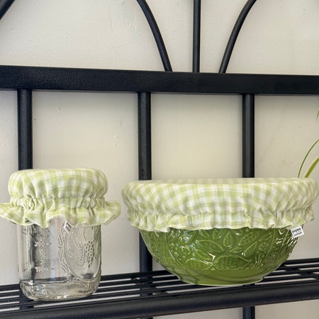 Green Gingham Bowl & Jar Cotton Cover Set
