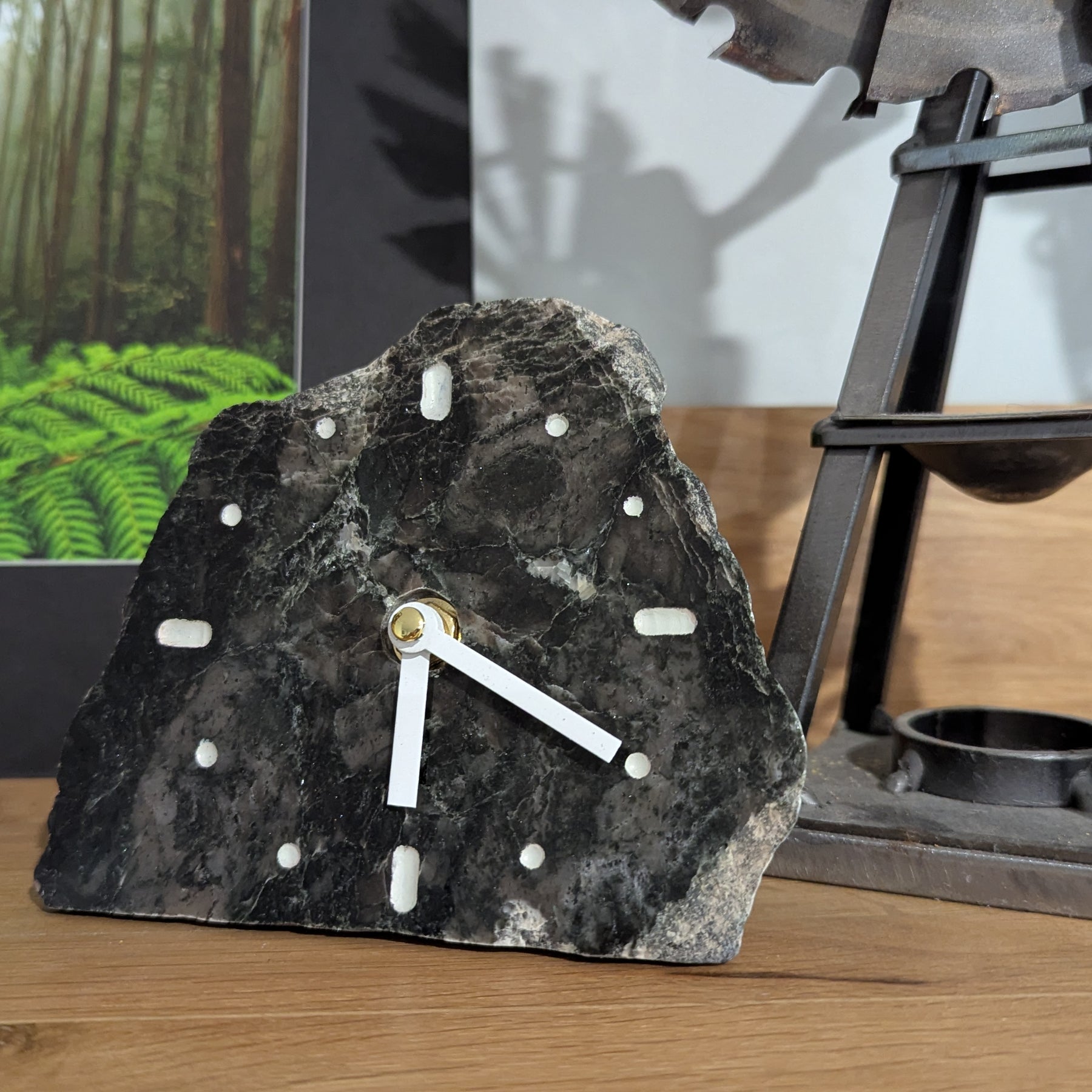 Polished Black & White Marble Stone Slab Clock